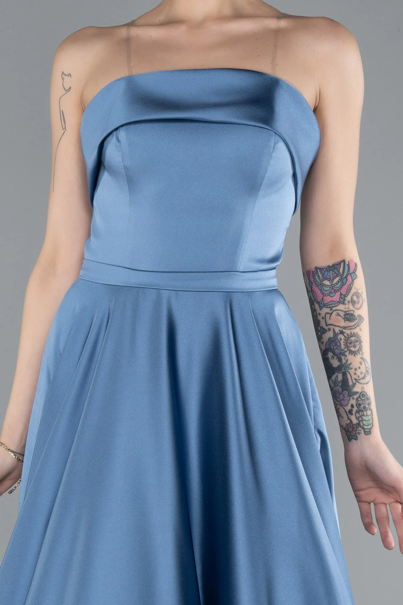 Indigo-Strapless Long Satin Prom Dress ABU4685