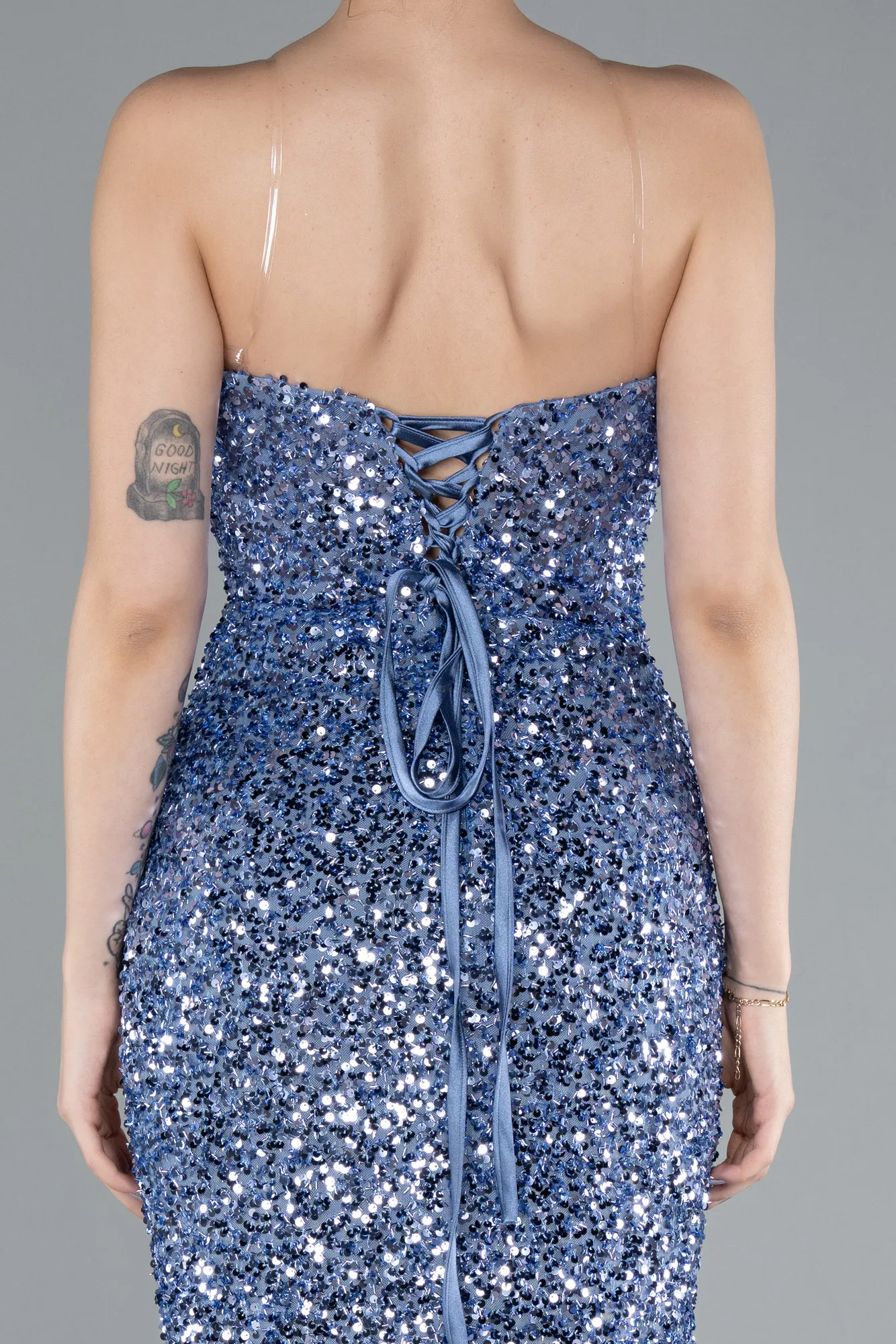 Indigo-Strapless Long Scaly Mermaid Evening Gown ABU4816