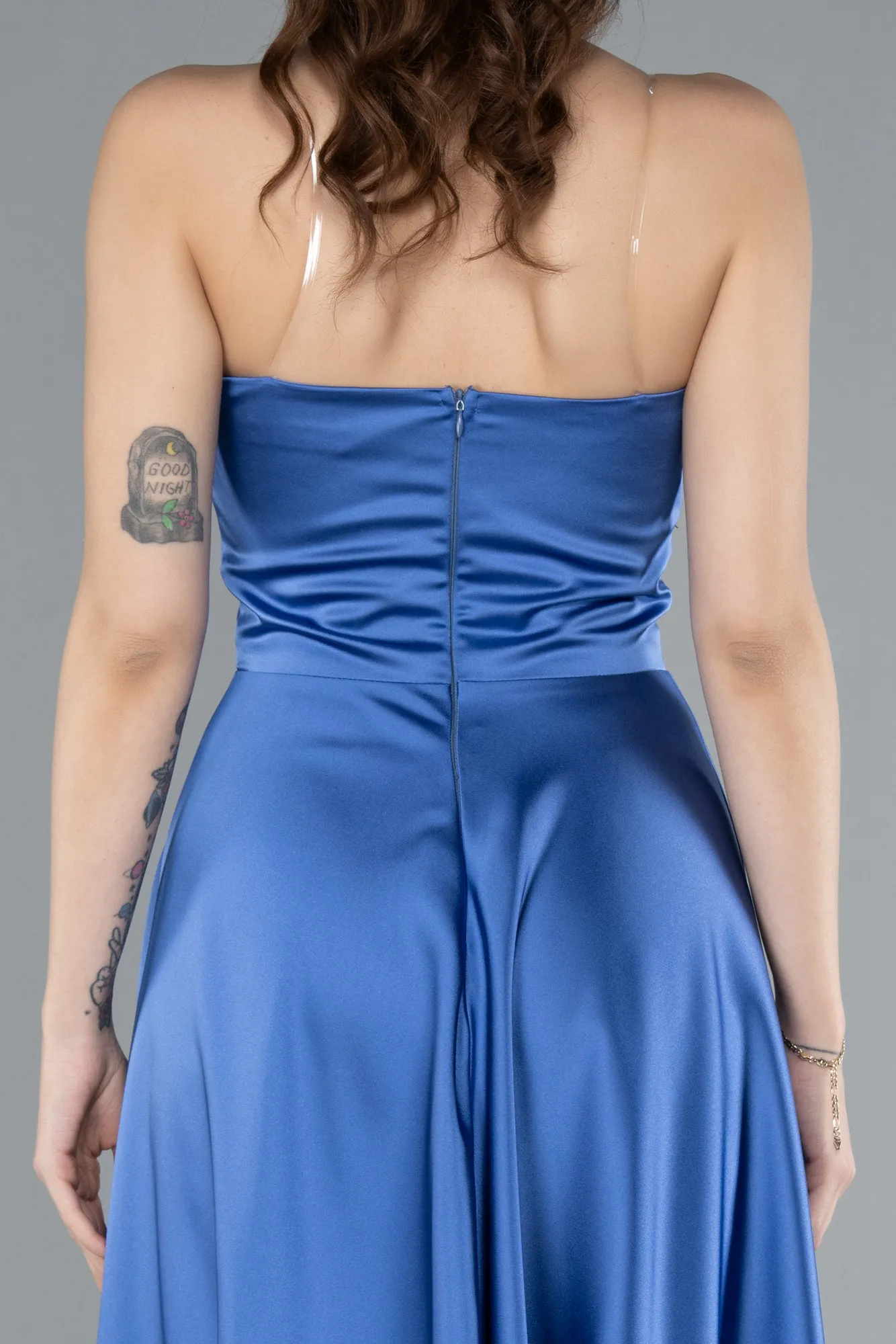 Indigo-Strapless Midi Satin Cocktail Dress ABK2275