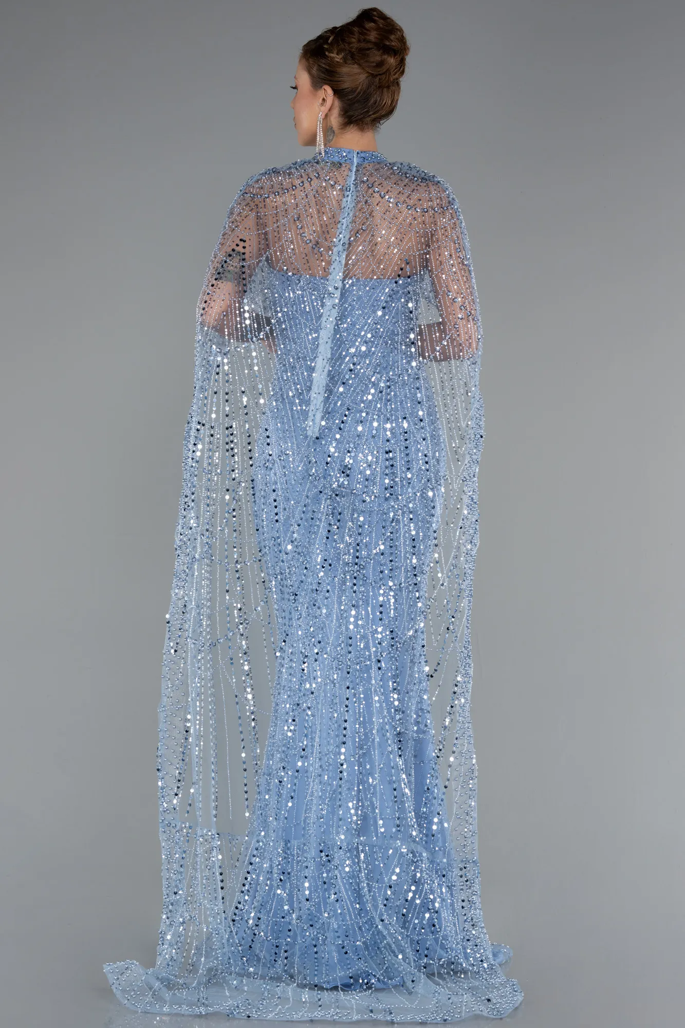 Indigo-Strapless Shawl Stoned Long Evening Gown ABU4517