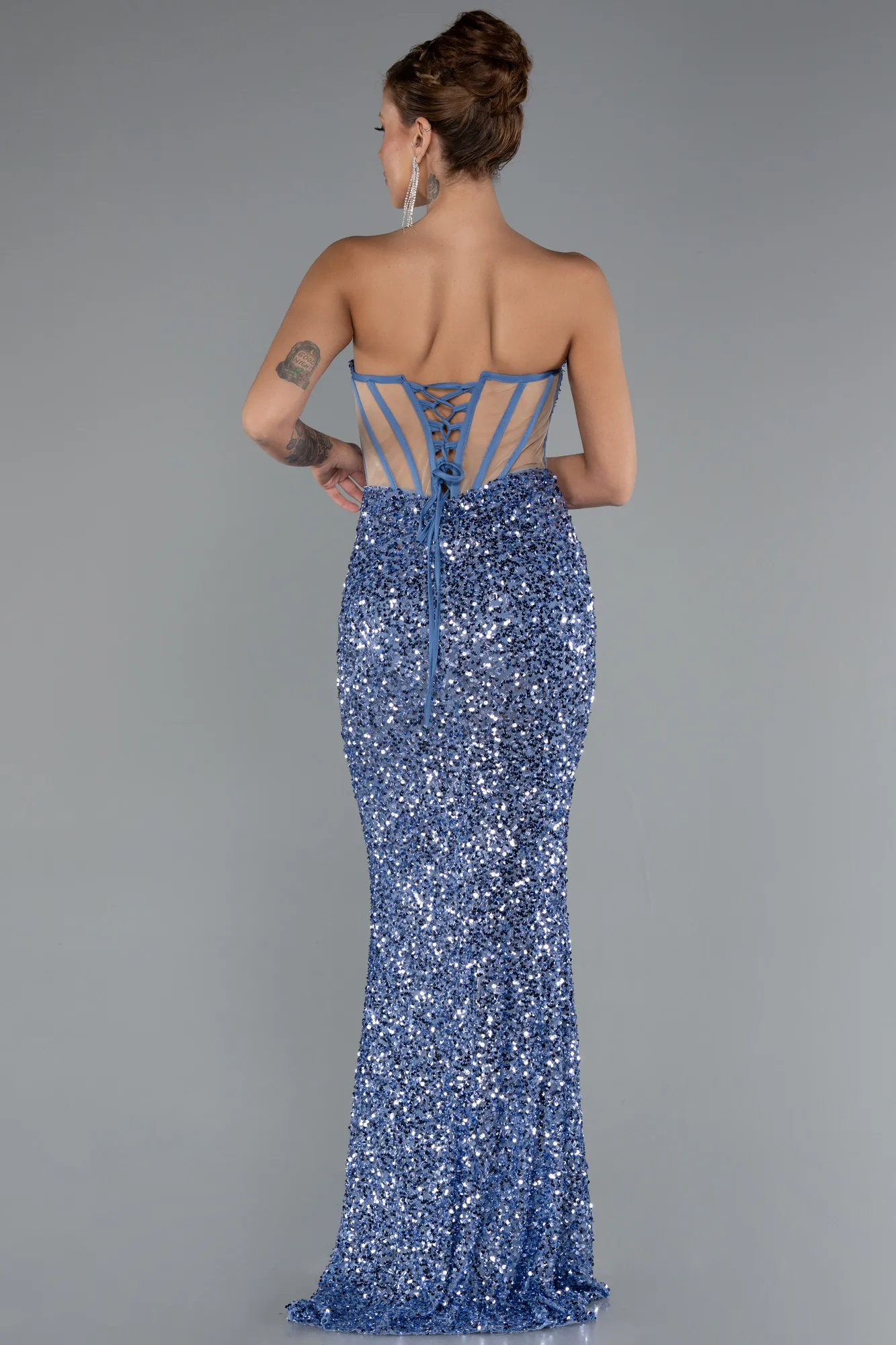 Indigo-Strapless Slit Long Scaly Mermaid Prom Dress ABU4790