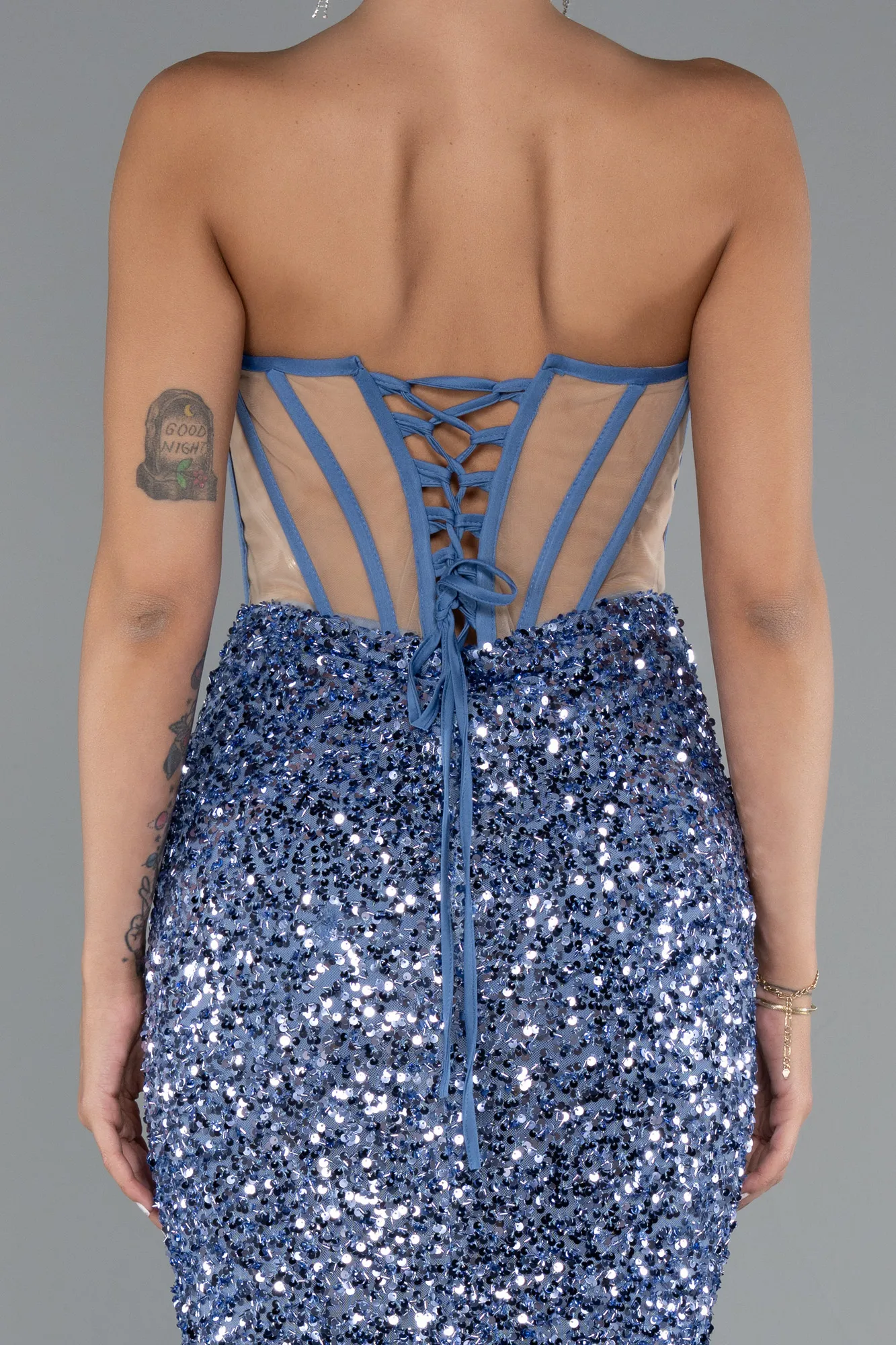 Indigo-Strapless Slit Long Scaly Mermaid Prom Dress ABU4790