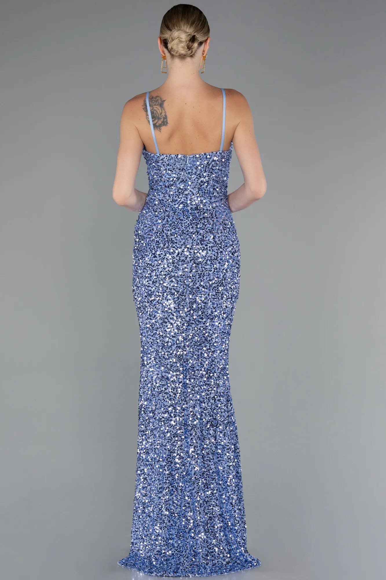 Indigo-Strapless Underwire Slit Long Sequin Evening Gown ABU4842