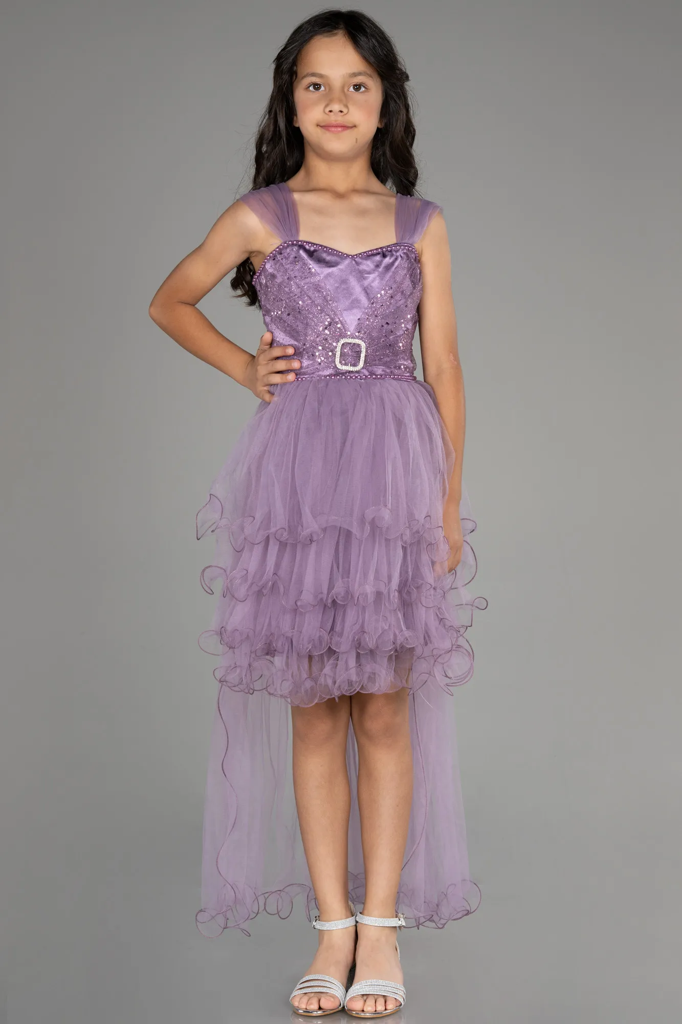Lavender-Front Short Back Long Girl Dress ABO105