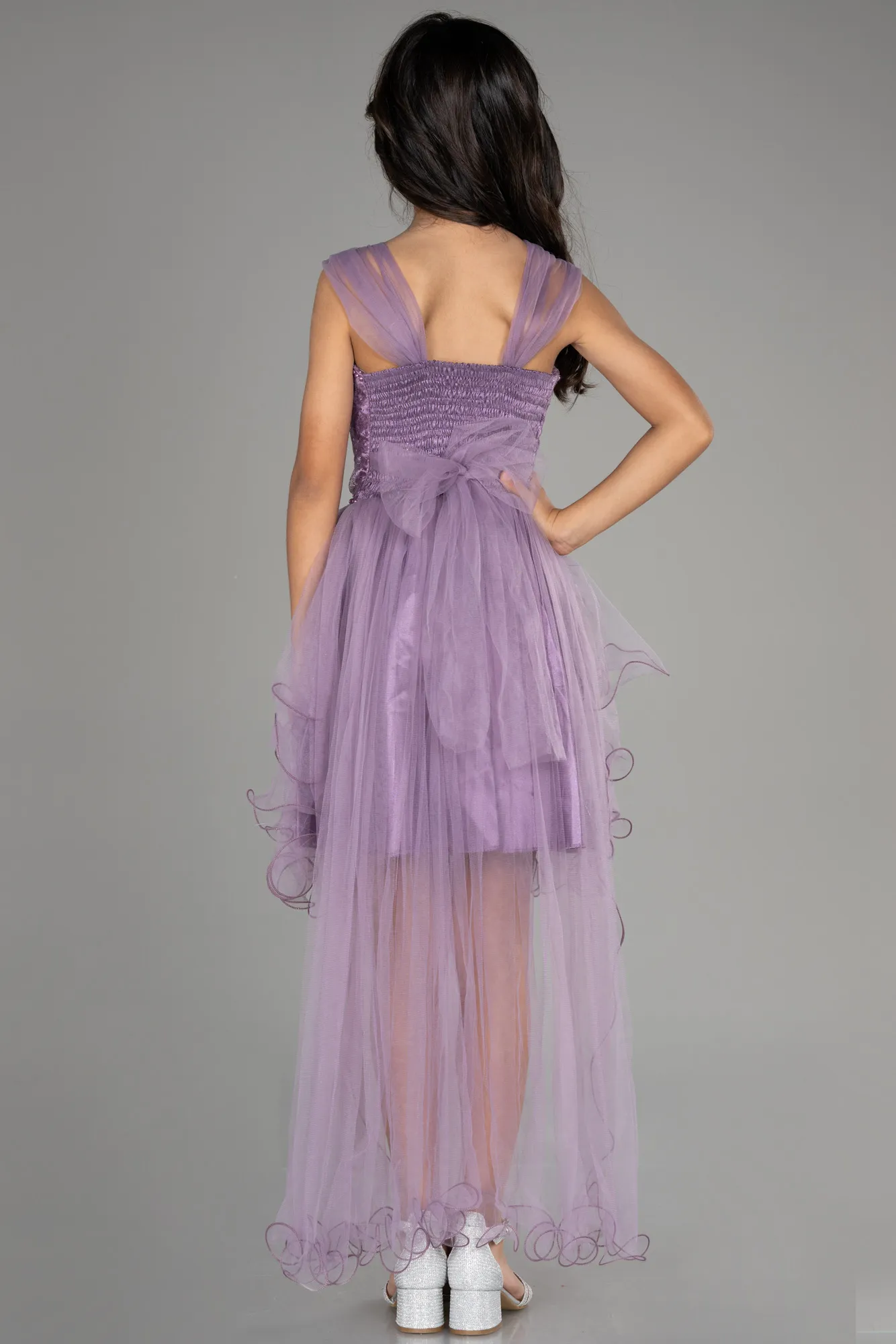 Lavender-Front Short Back Long Girl Dress ABO105
