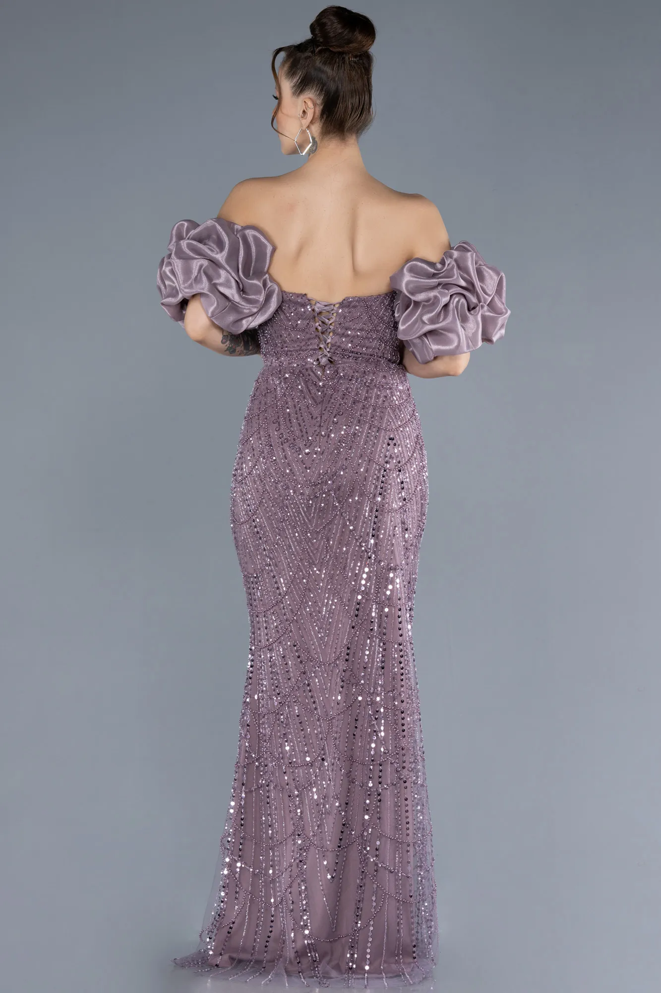 Lavender-Long Beaded Evening Dress ABU4616