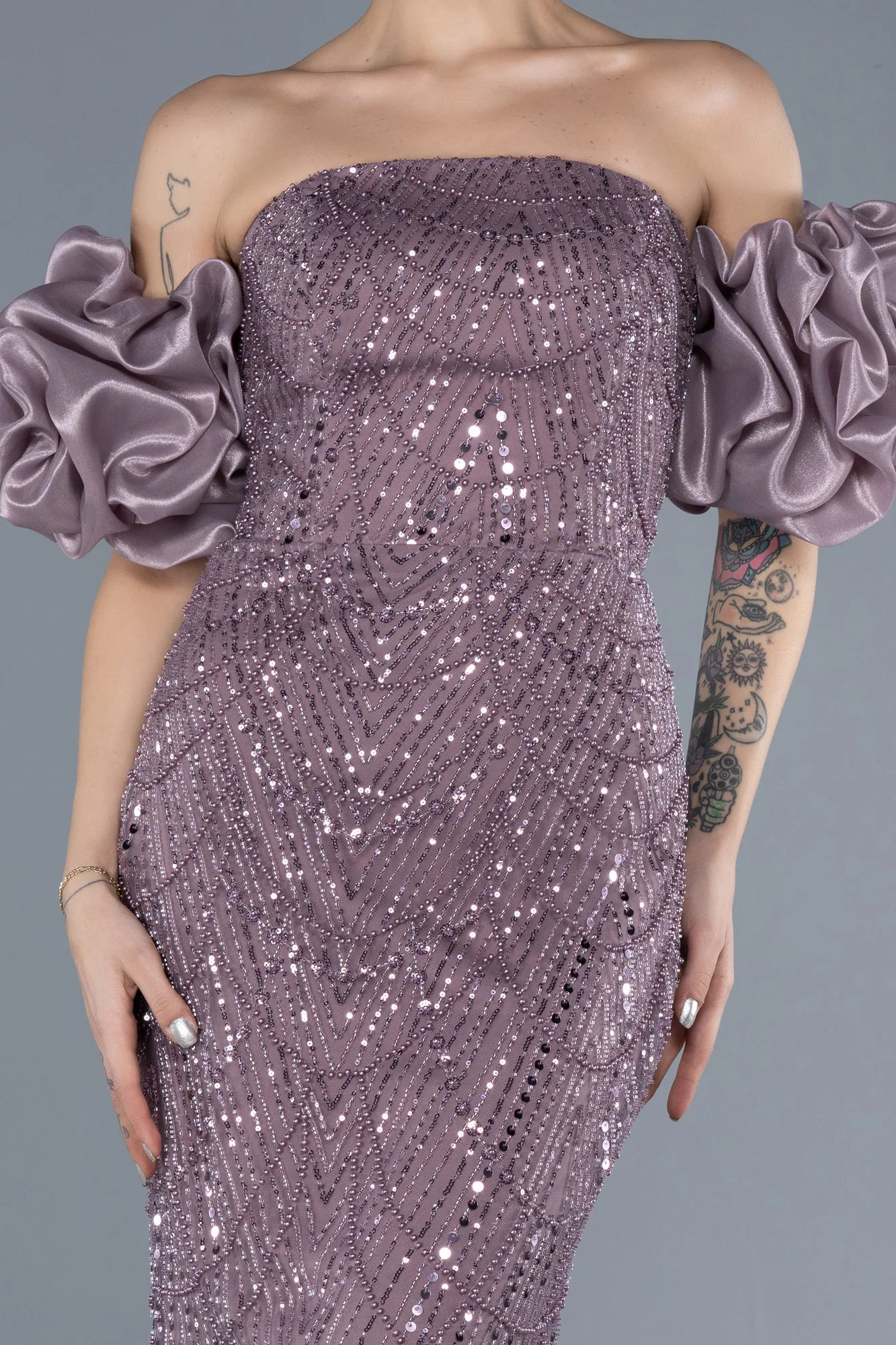 Lavender-Long Beaded Evening Dress ABU4616