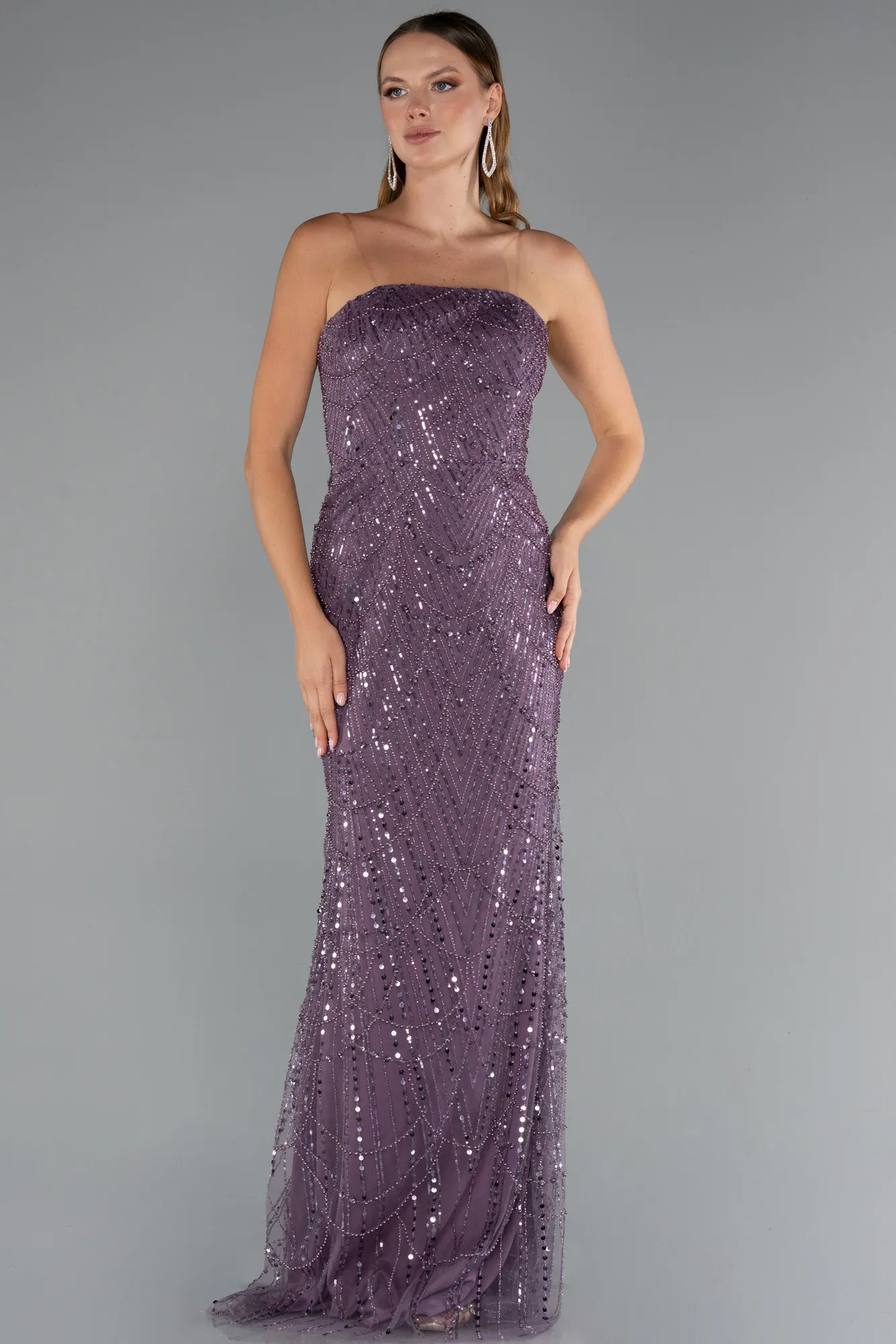Lavender-Long Beaded Evening Dress ABU5141