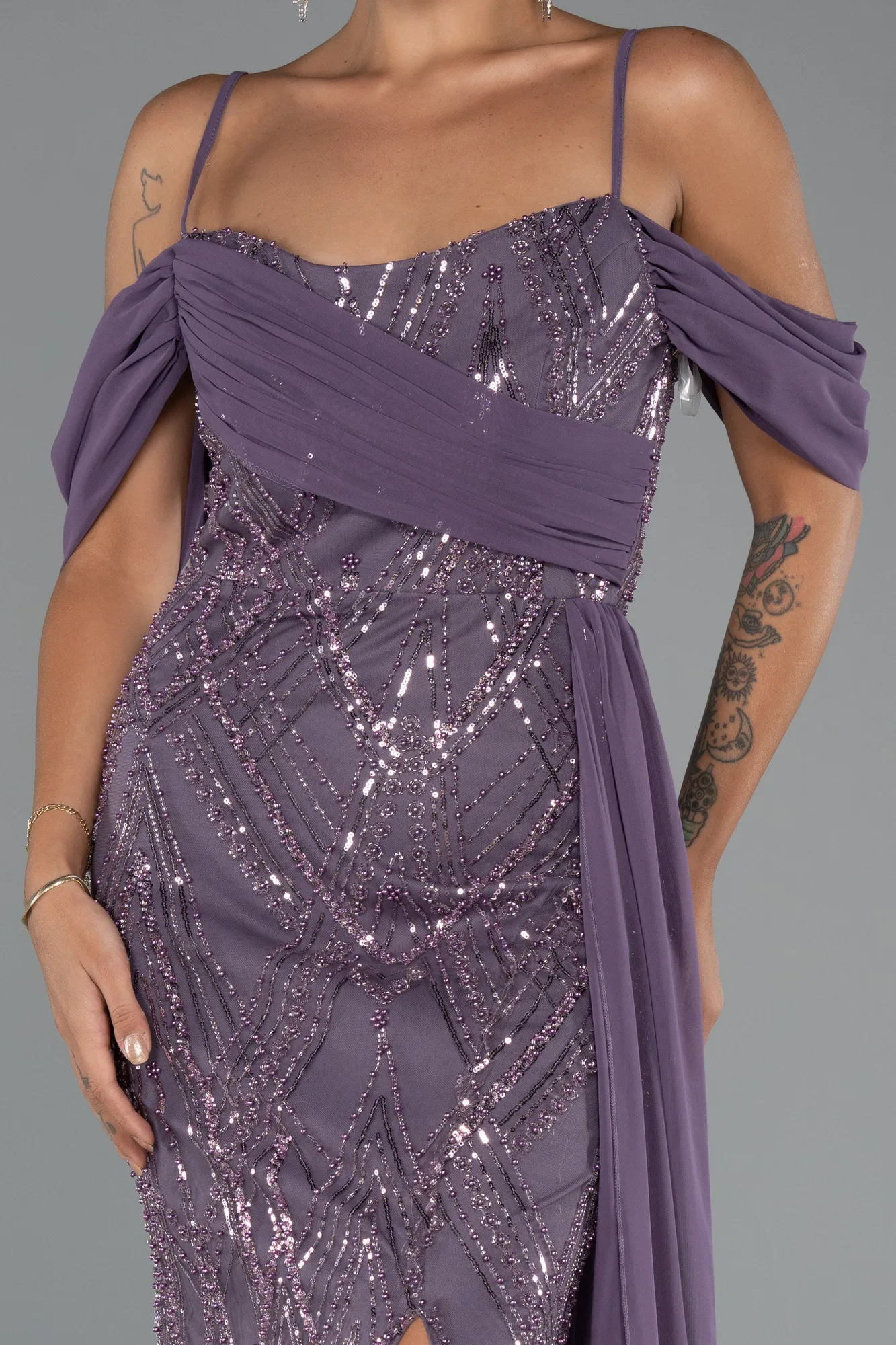 Lavender-Long Beaded Evening Dress ABU5316