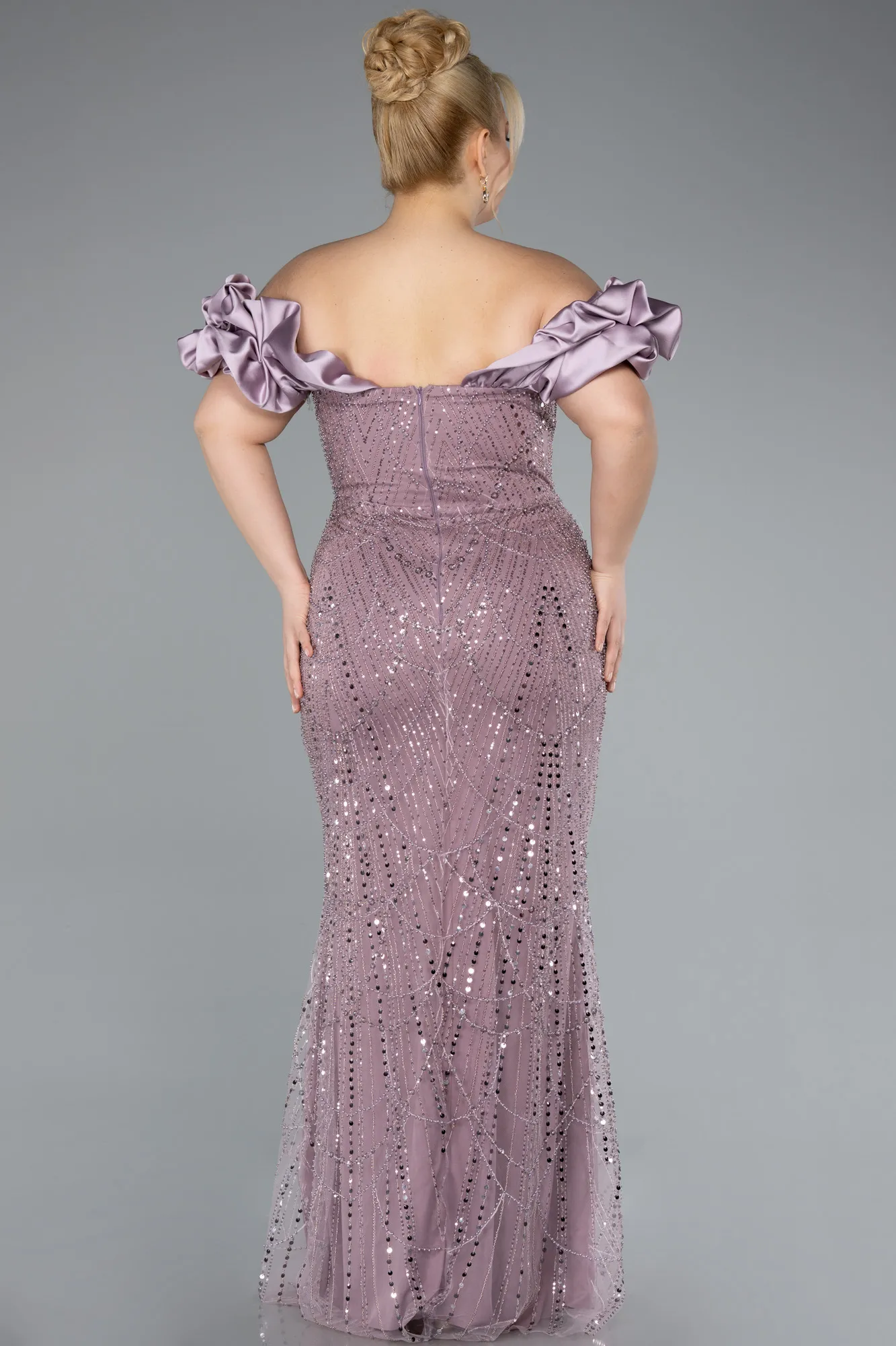 Lavender-Long Beaded Plus Size Engagement Dress ABU4788