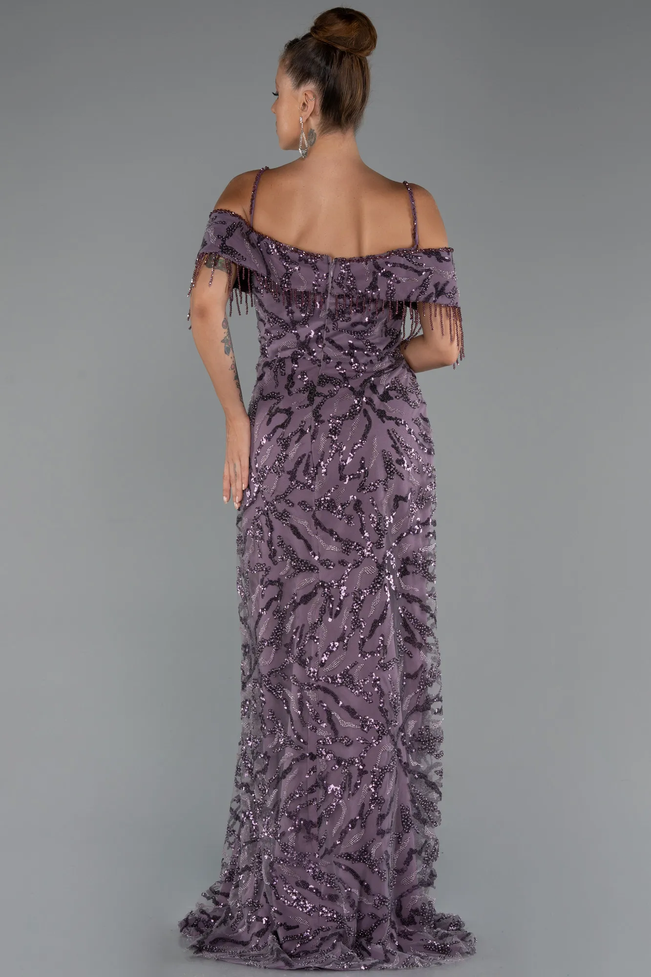 Lavender-Long Beaded Plus Size Evening Gown ABU5326
