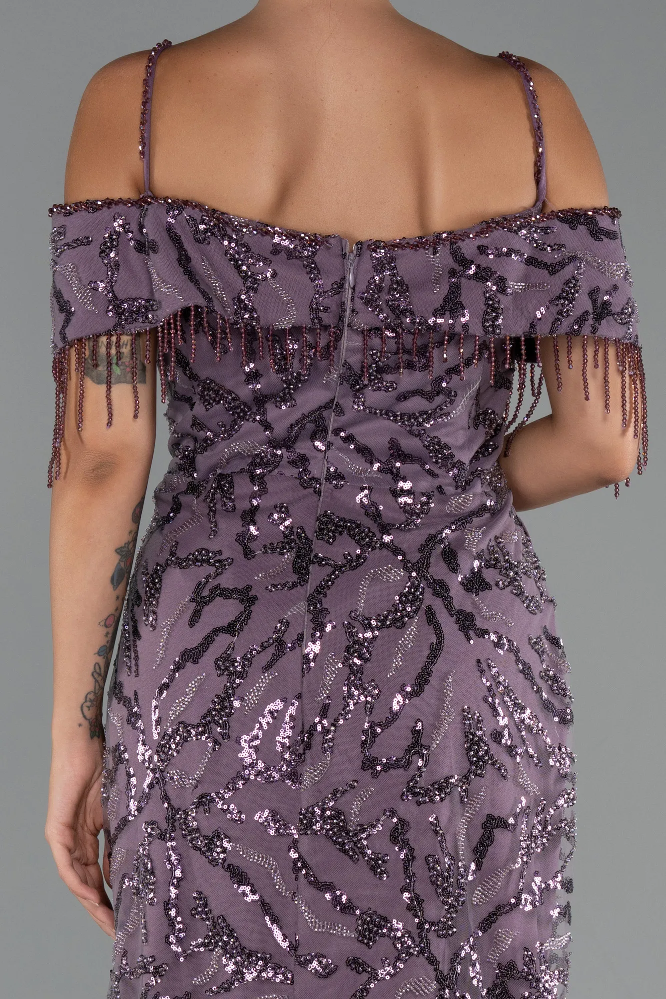Lavender-Long Beaded Plus Size Evening Gown ABU5326