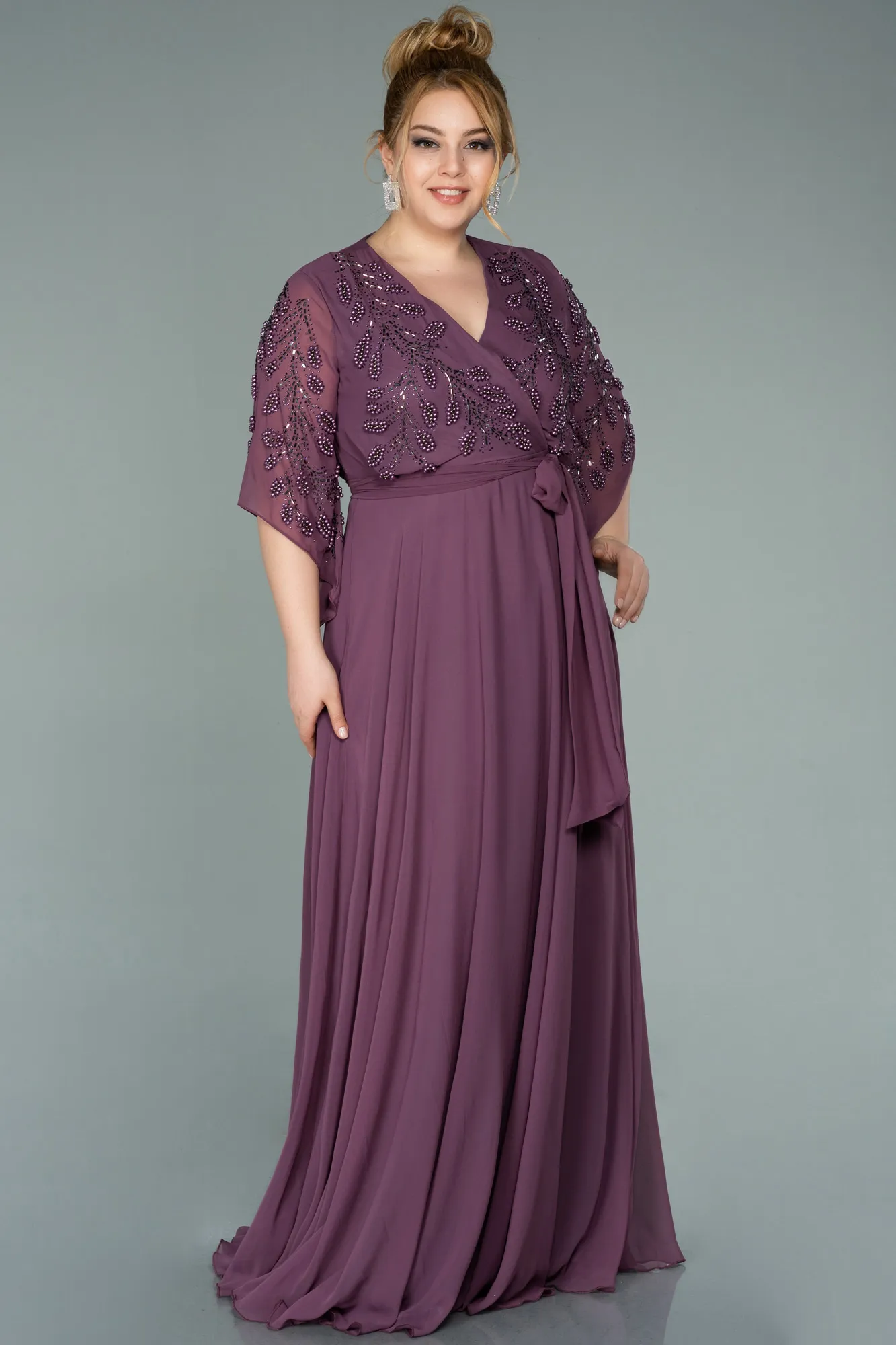 Lavender-Long Chiffon Plus Size Evening Dress ABU2071