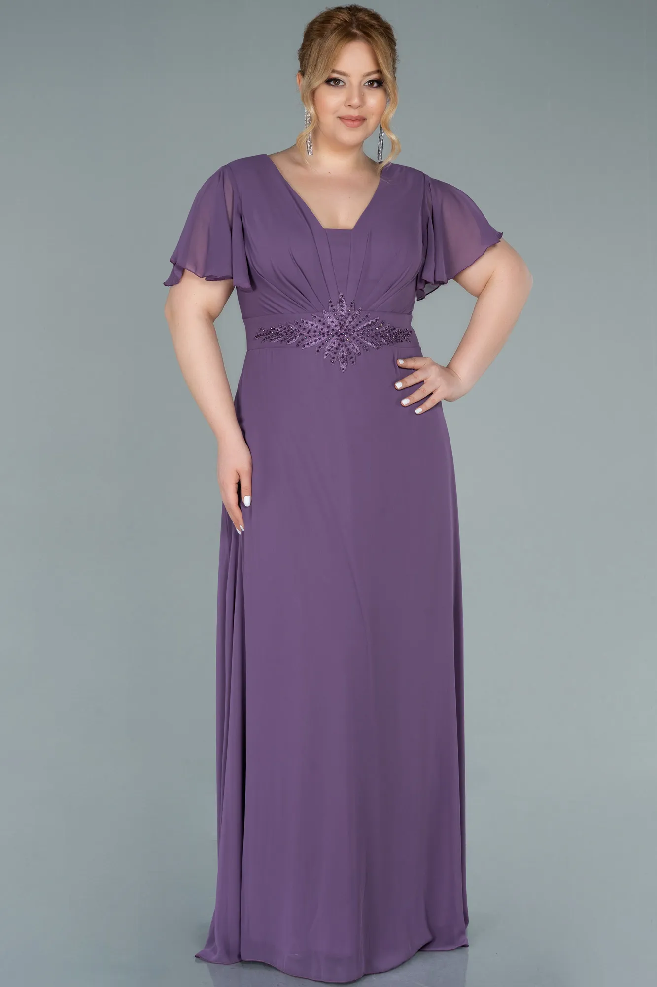 Lavender-Long Chiffon Plus Size Evening Dress ABU2308
