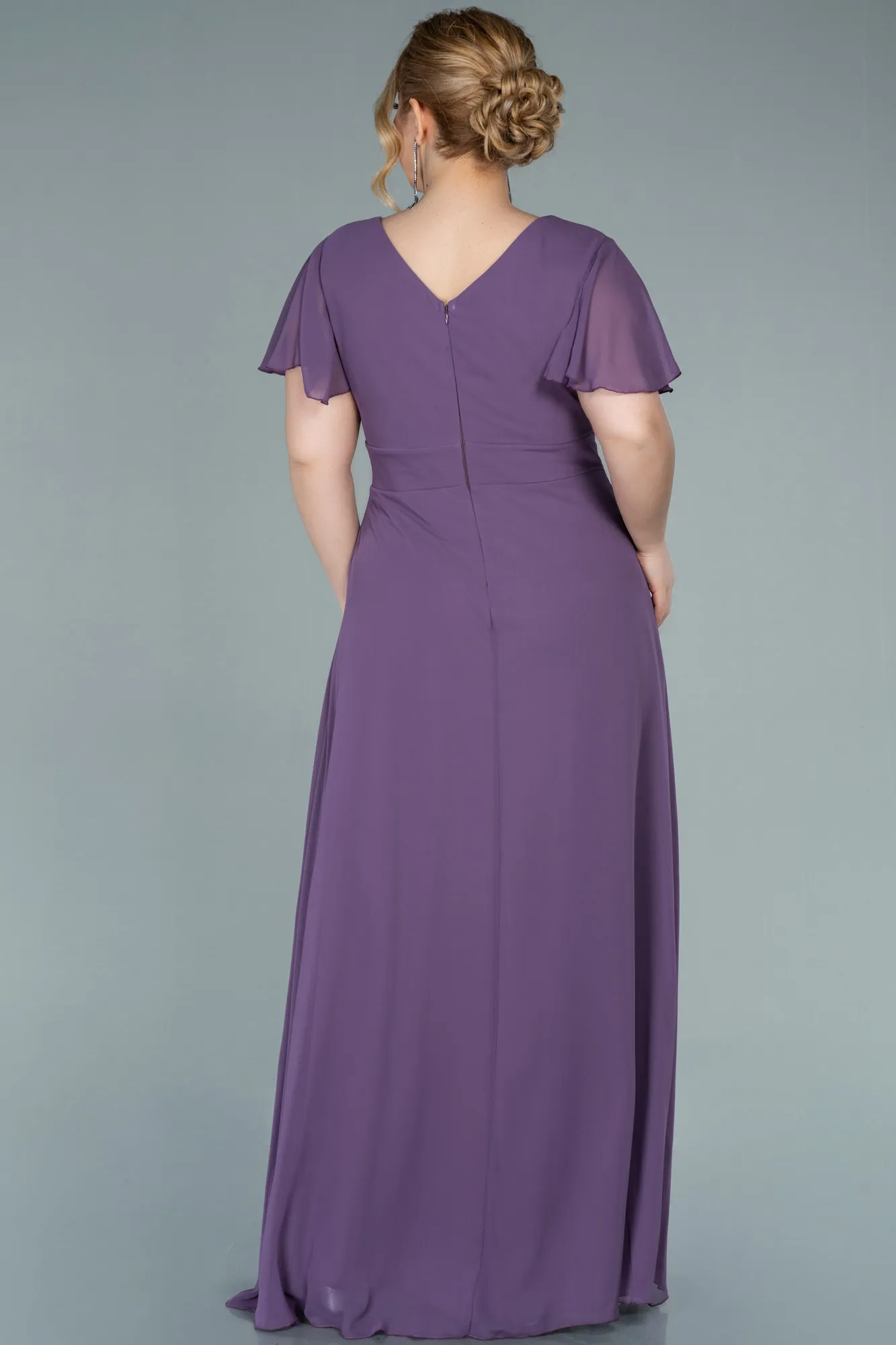 Lavender-Long Chiffon Plus Size Evening Dress ABU2308