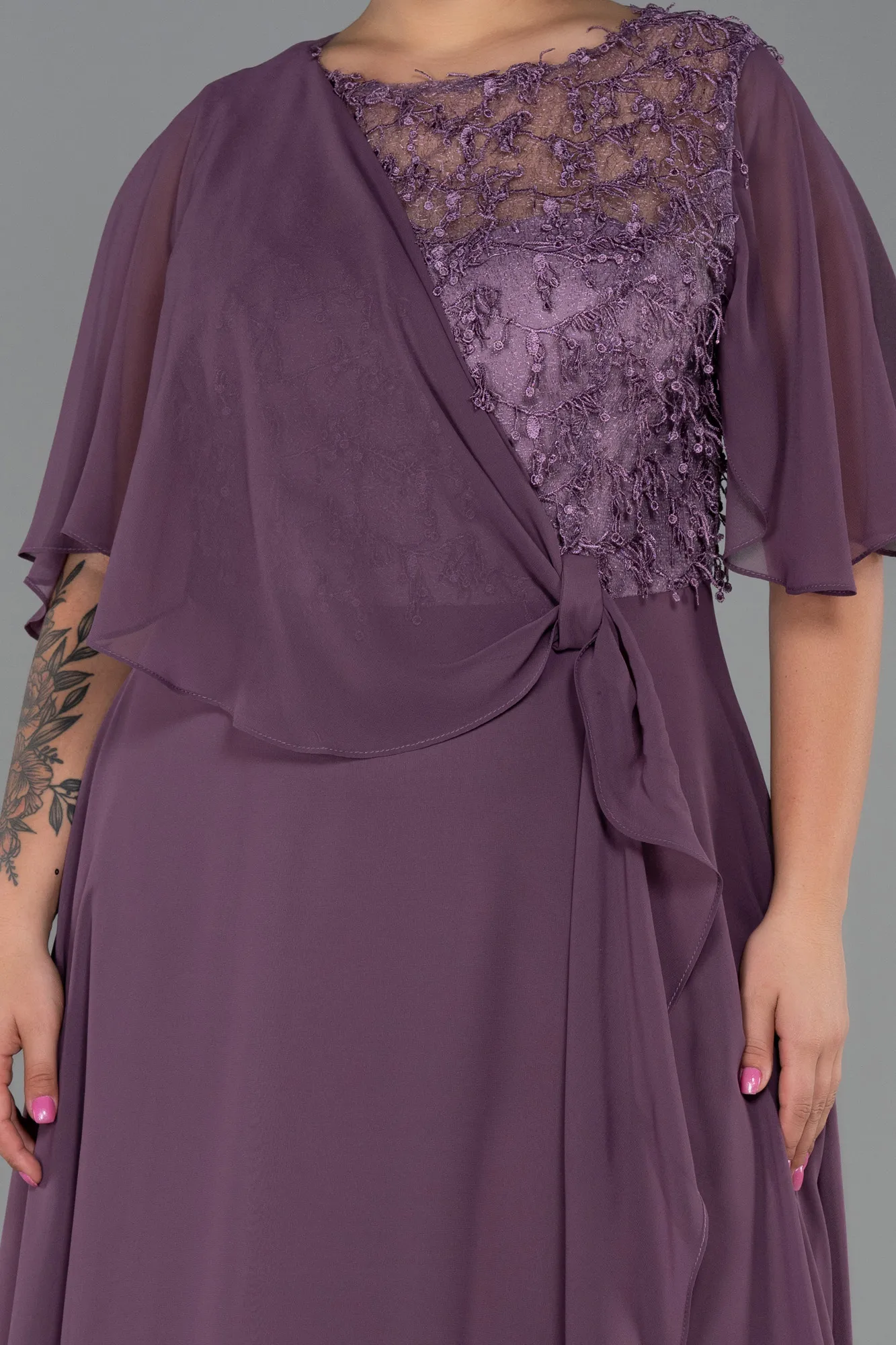 Lavender-Long Chiffon Plus Size Evening Dress ABU3257