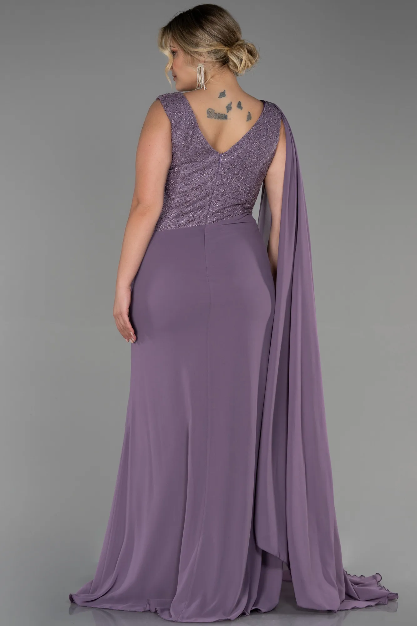 Lavender-Long Chiffon Plus Size Evening Dress ABU3288