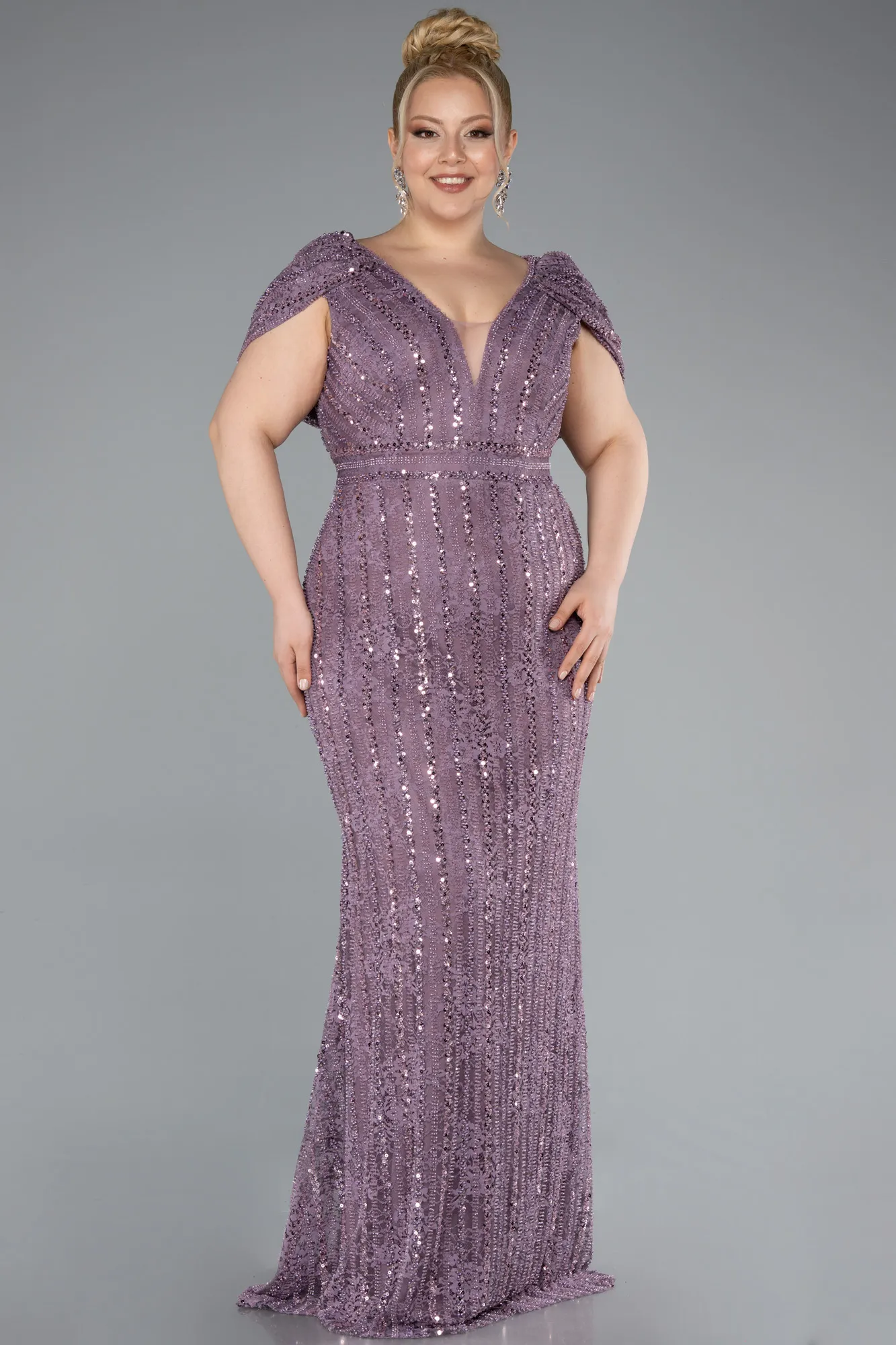 Lavender-Long Dantelle Plus Size Engagement Dress ABU4948