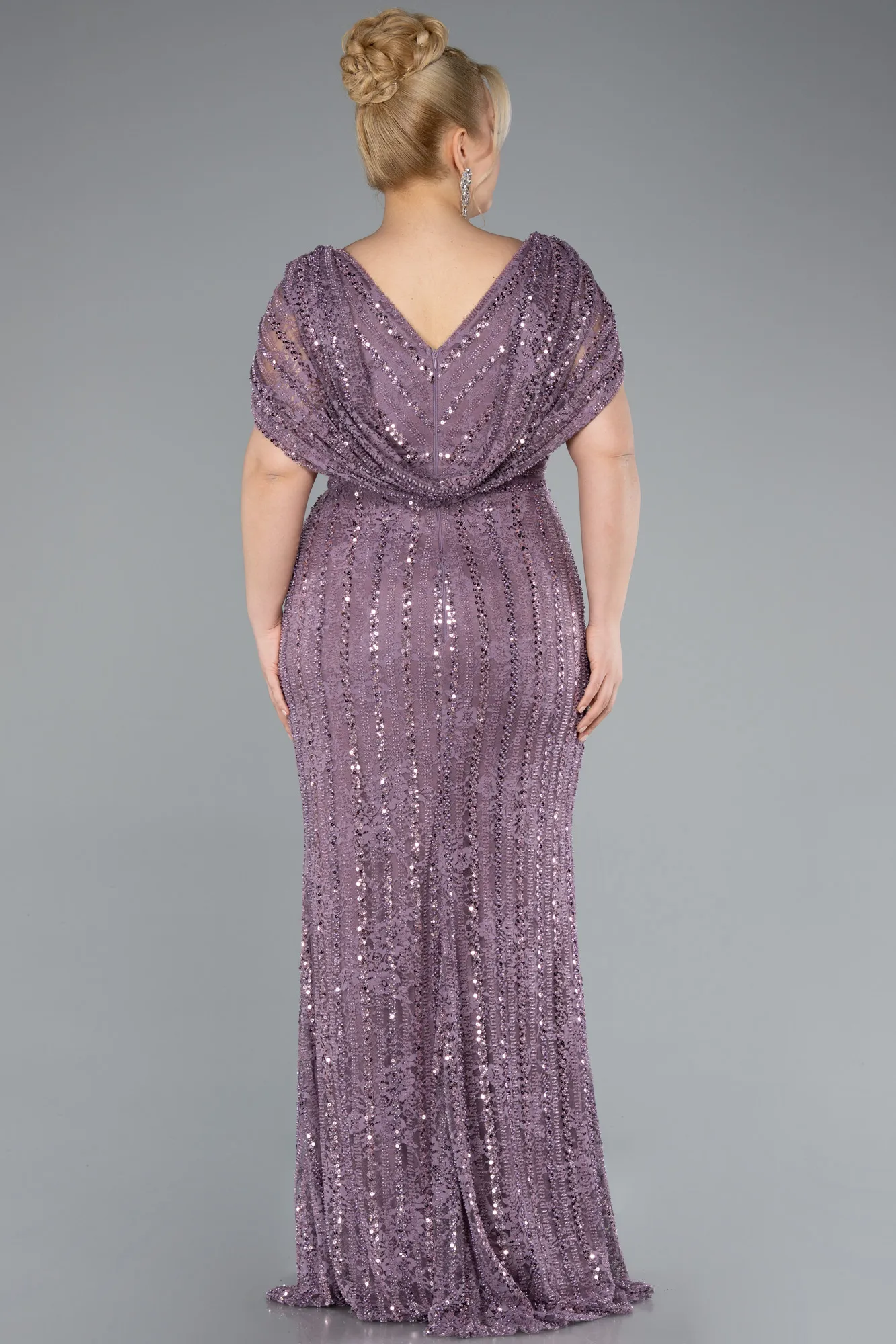 Lavender-Long Dantelle Plus Size Engagement Dress ABU4948