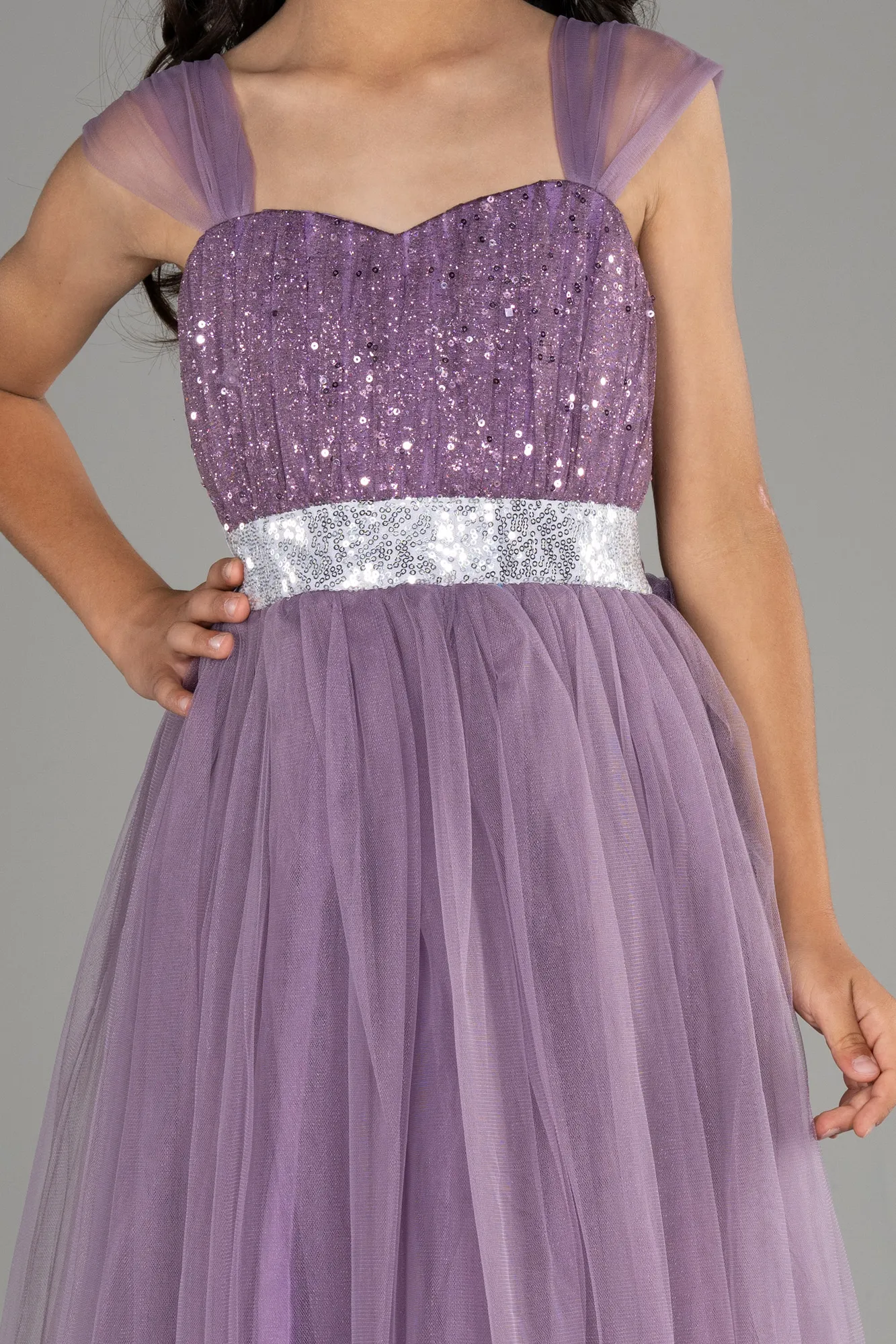 Lavender-Long Girl Dress ABU3566