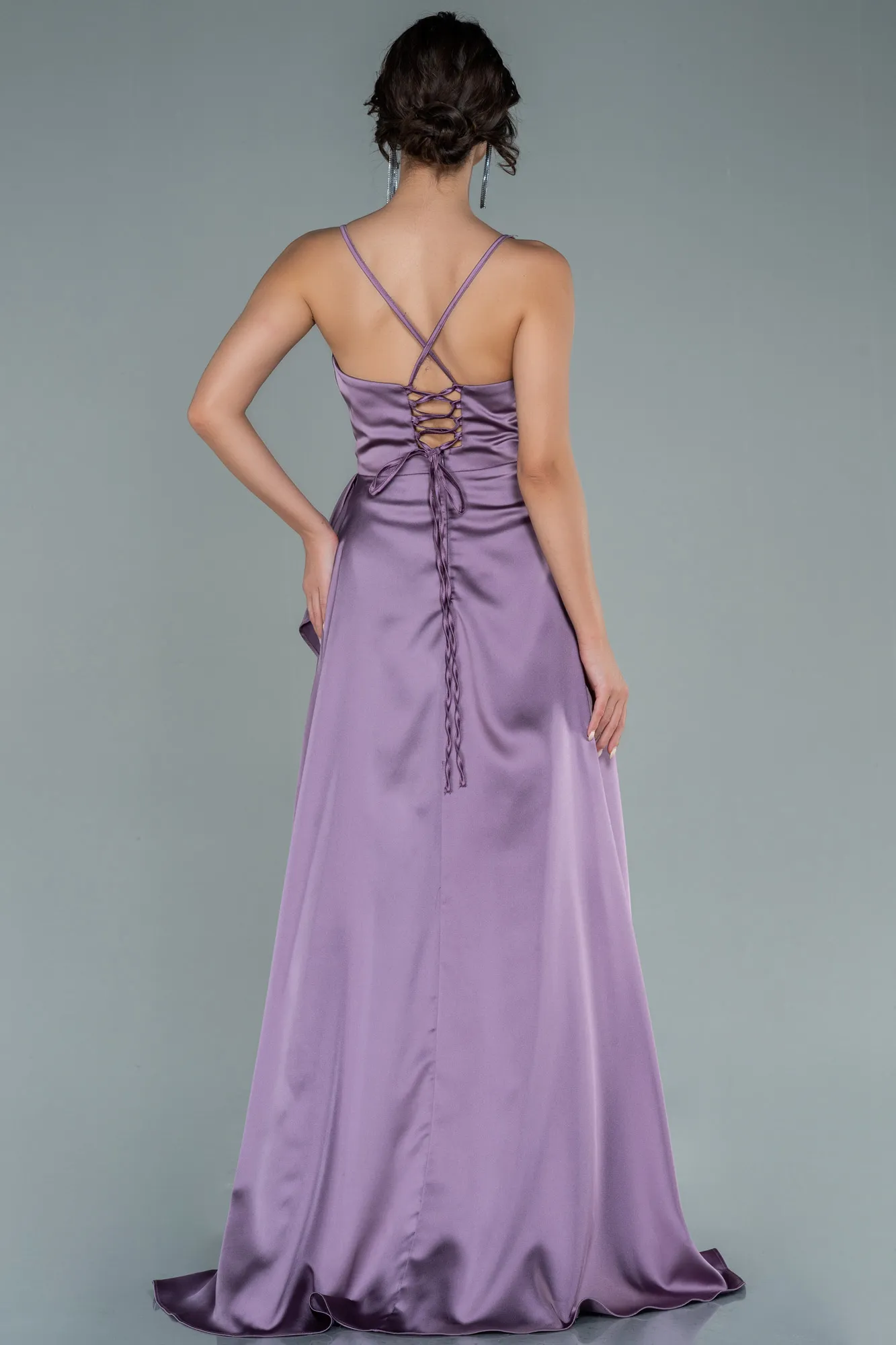 Lavender-Long Satin Evening Dress ABU1843