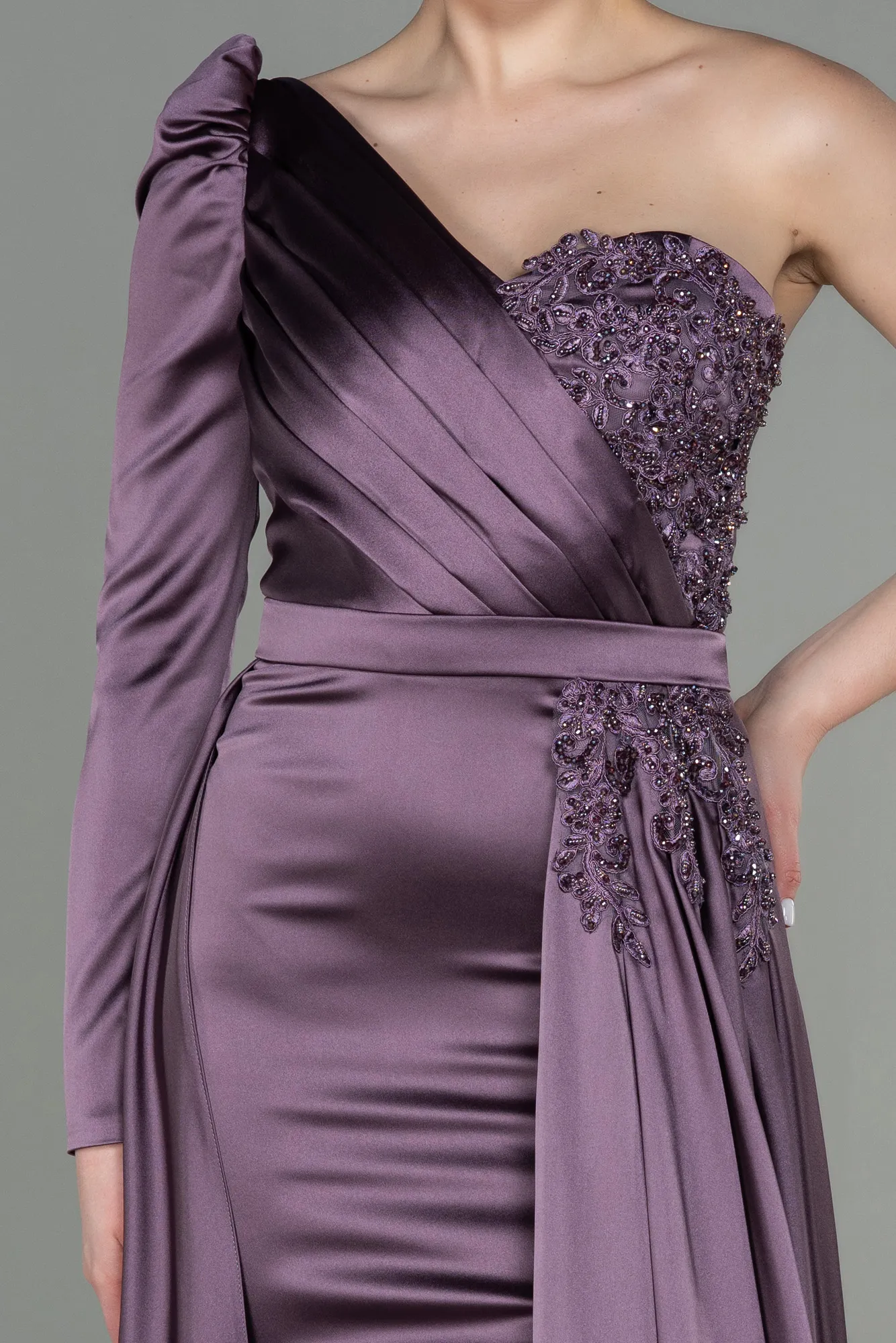 Lavender-Long Satin Evening Dress ABU2610