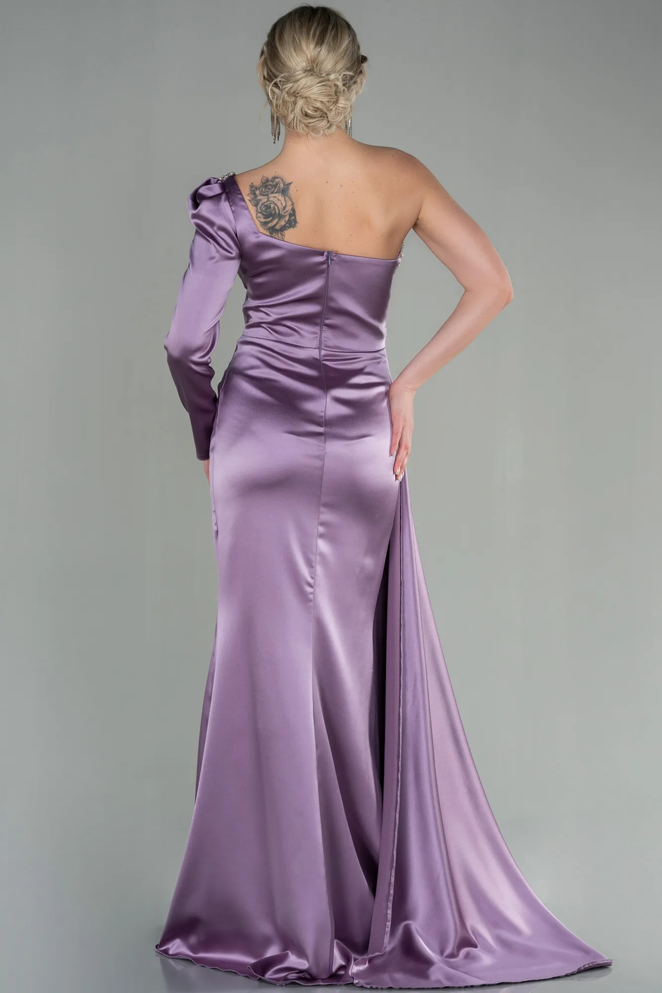 Lavender-Long Satin Evening Dress ABU2831
