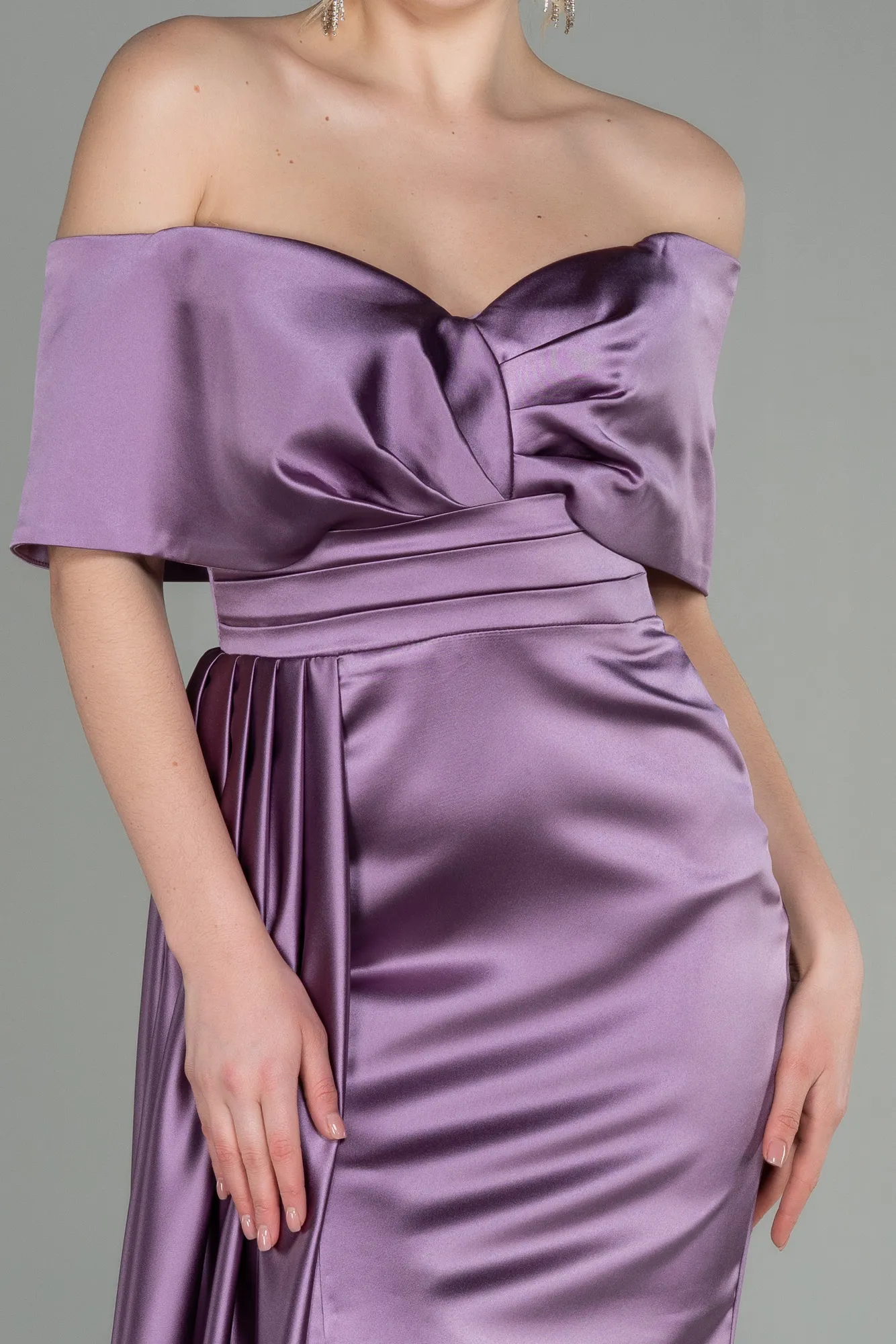 Lavender-Long Satin Evening Dress ABU2893