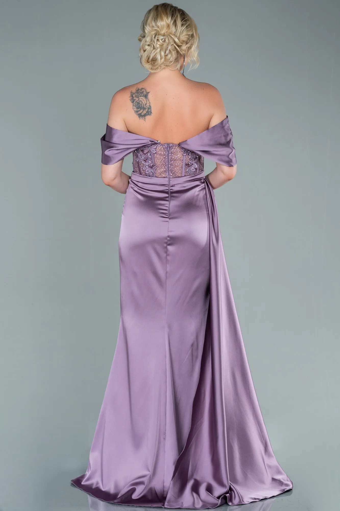 Lavender-Long Satin Evening Dress ABU3446