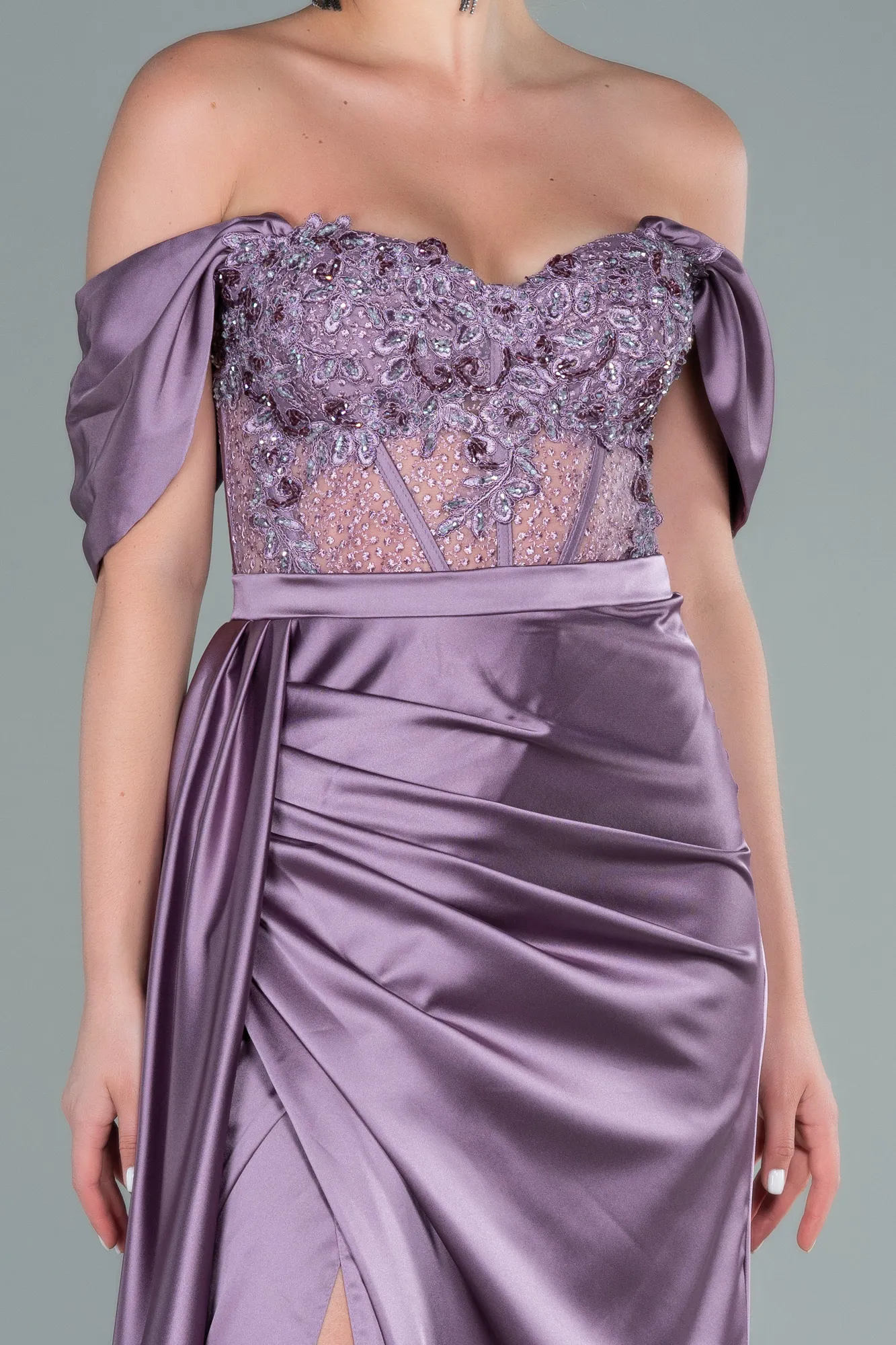 Lavender-Long Satin Evening Dress ABU3446
