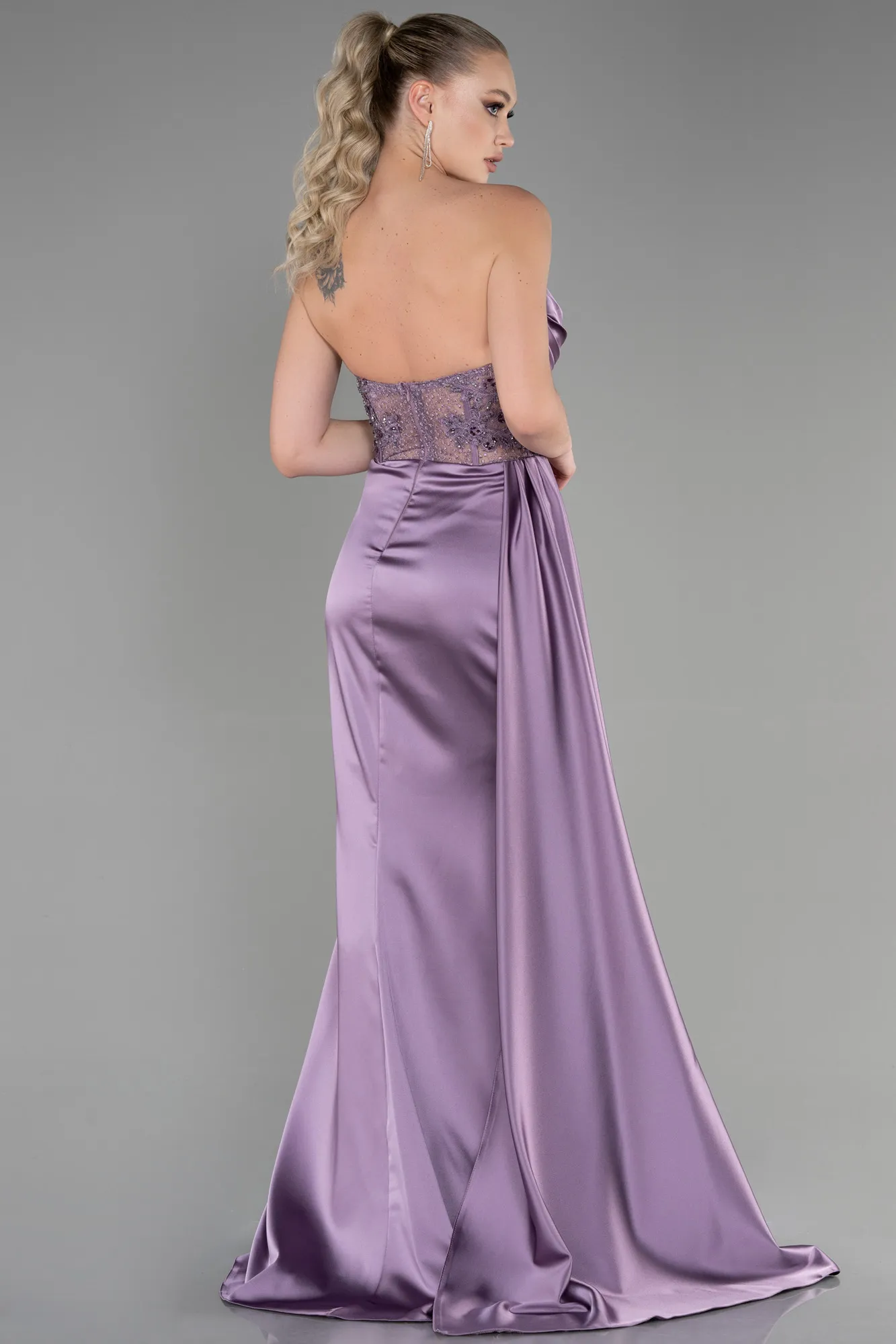 Lavender-Long Satin Evening Dress ABU3447