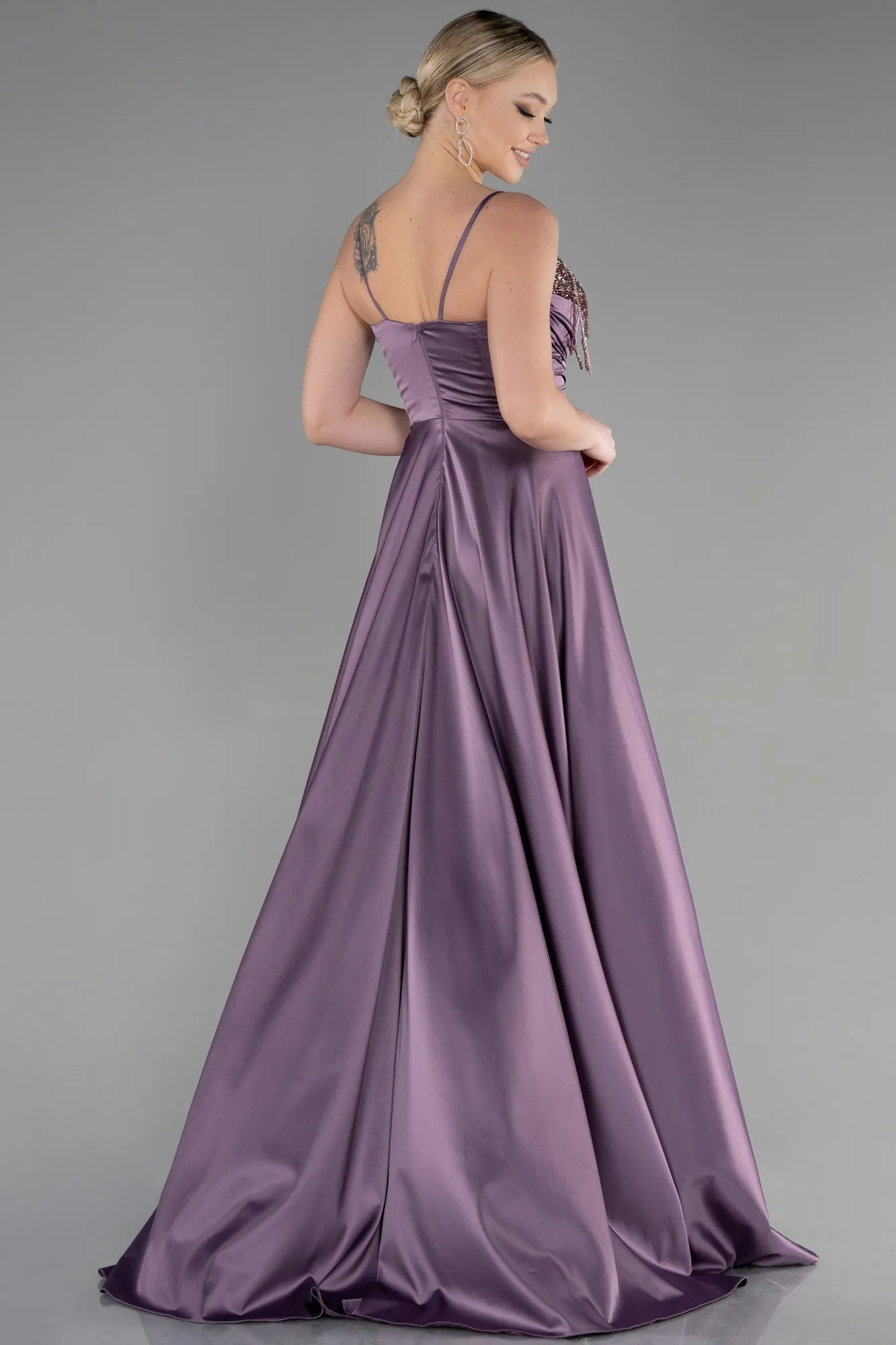 Lavender-Long Satin Evening Dress ABU3484