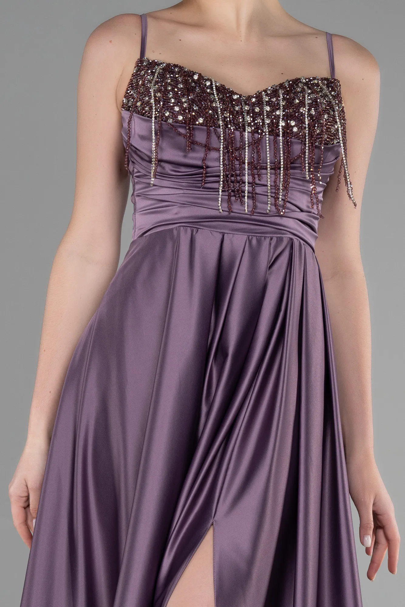 Lavender-Long Satin Evening Dress ABU3484