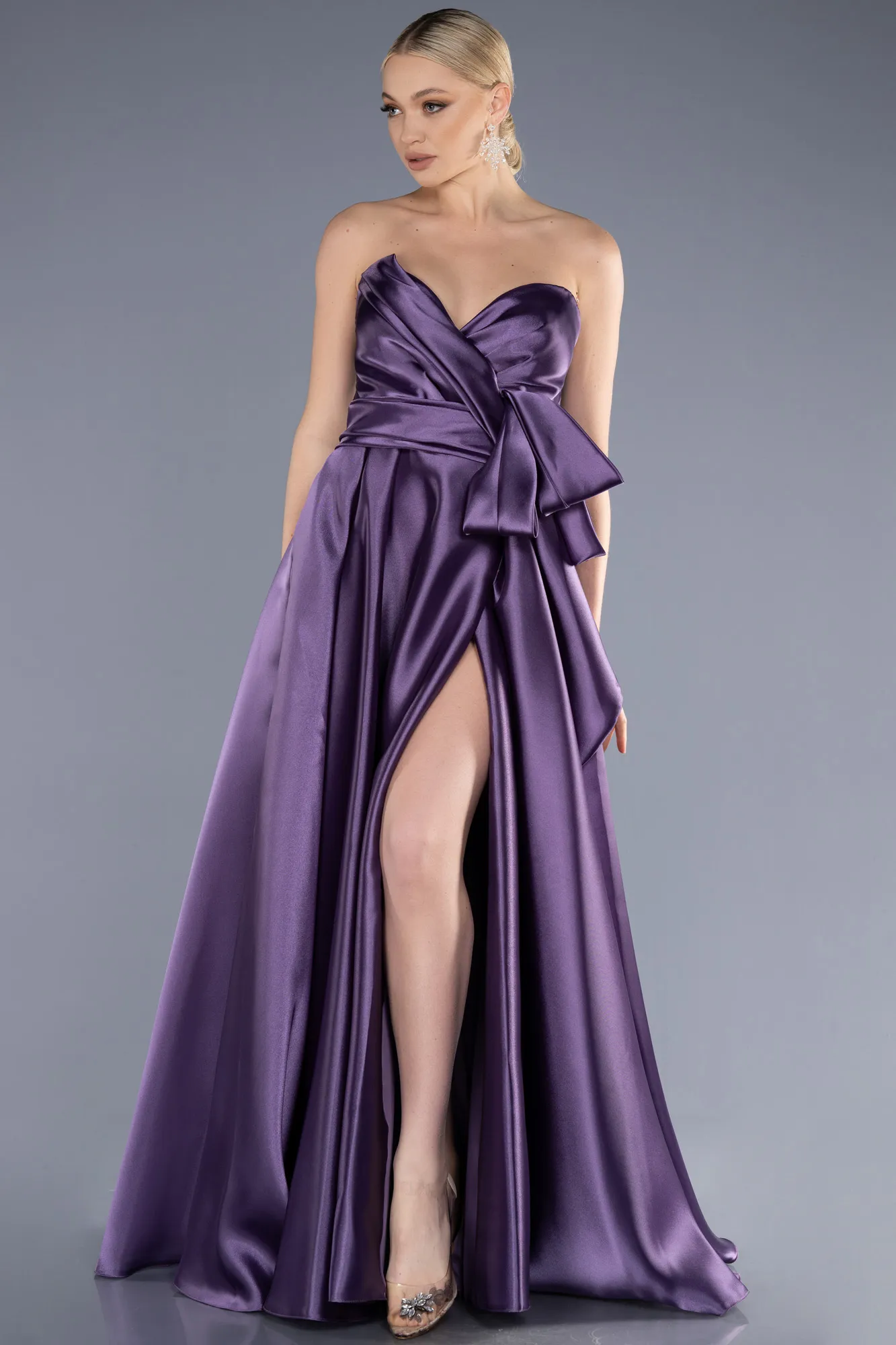 Lavender-Long Satin Evening Dress ABU3674
