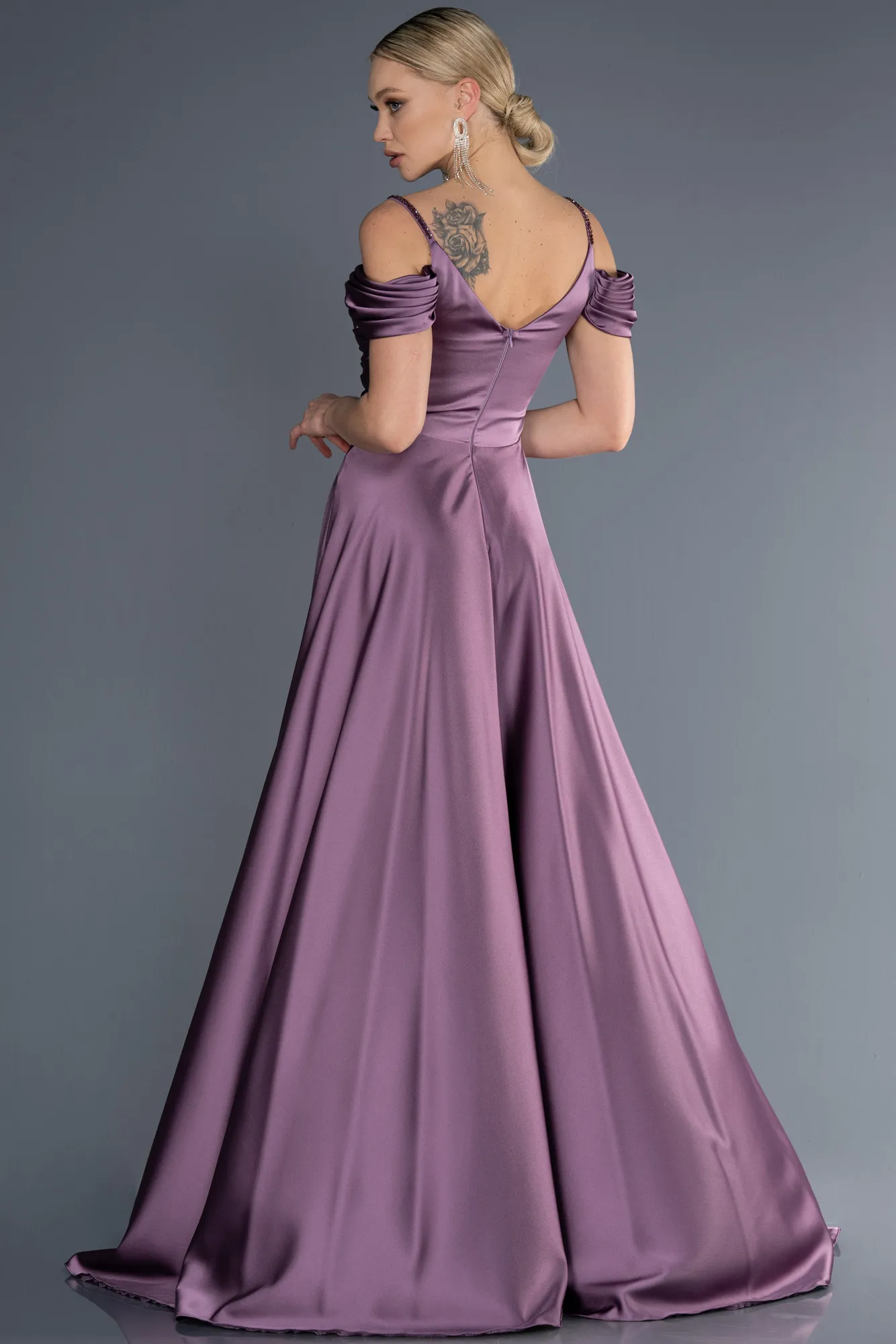 Lavender-Long Satin Evening Dress ABU3678