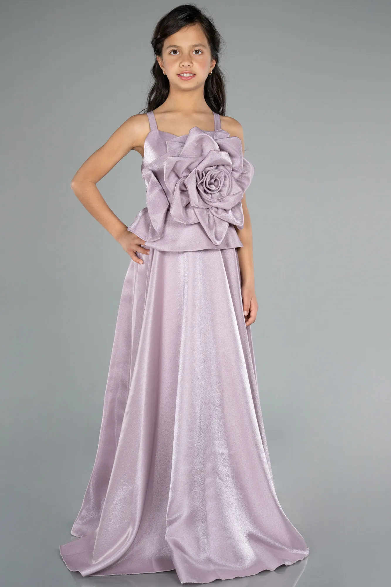 Lavender-Long Satin Girl Dress ABU4831
