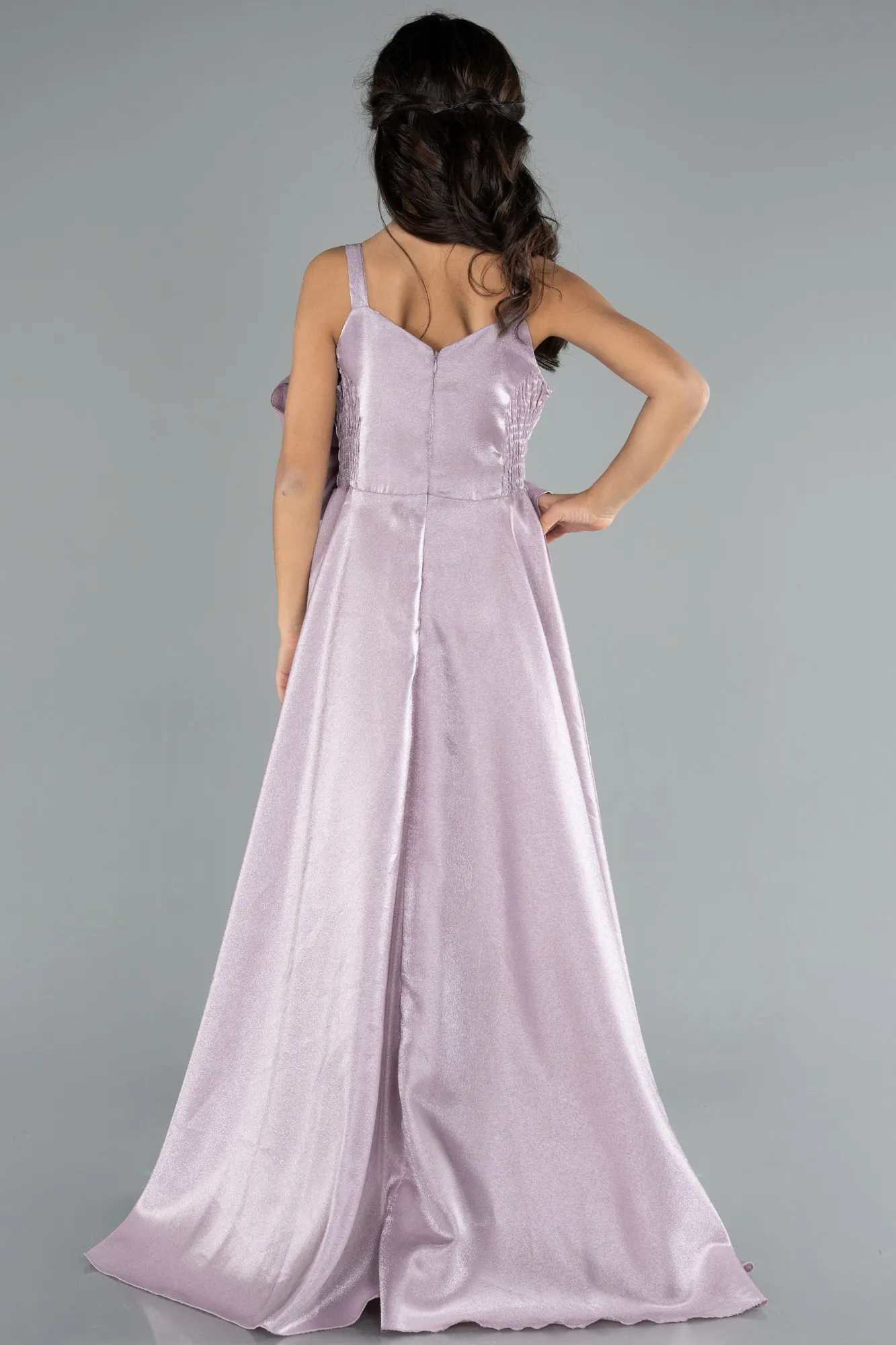 Lavender-Long Satin Girl Dress ABU4831