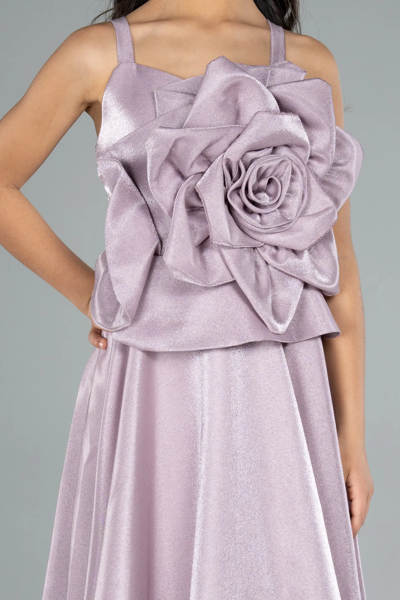 Lavender-Long Satin Girl Dress ABU4831