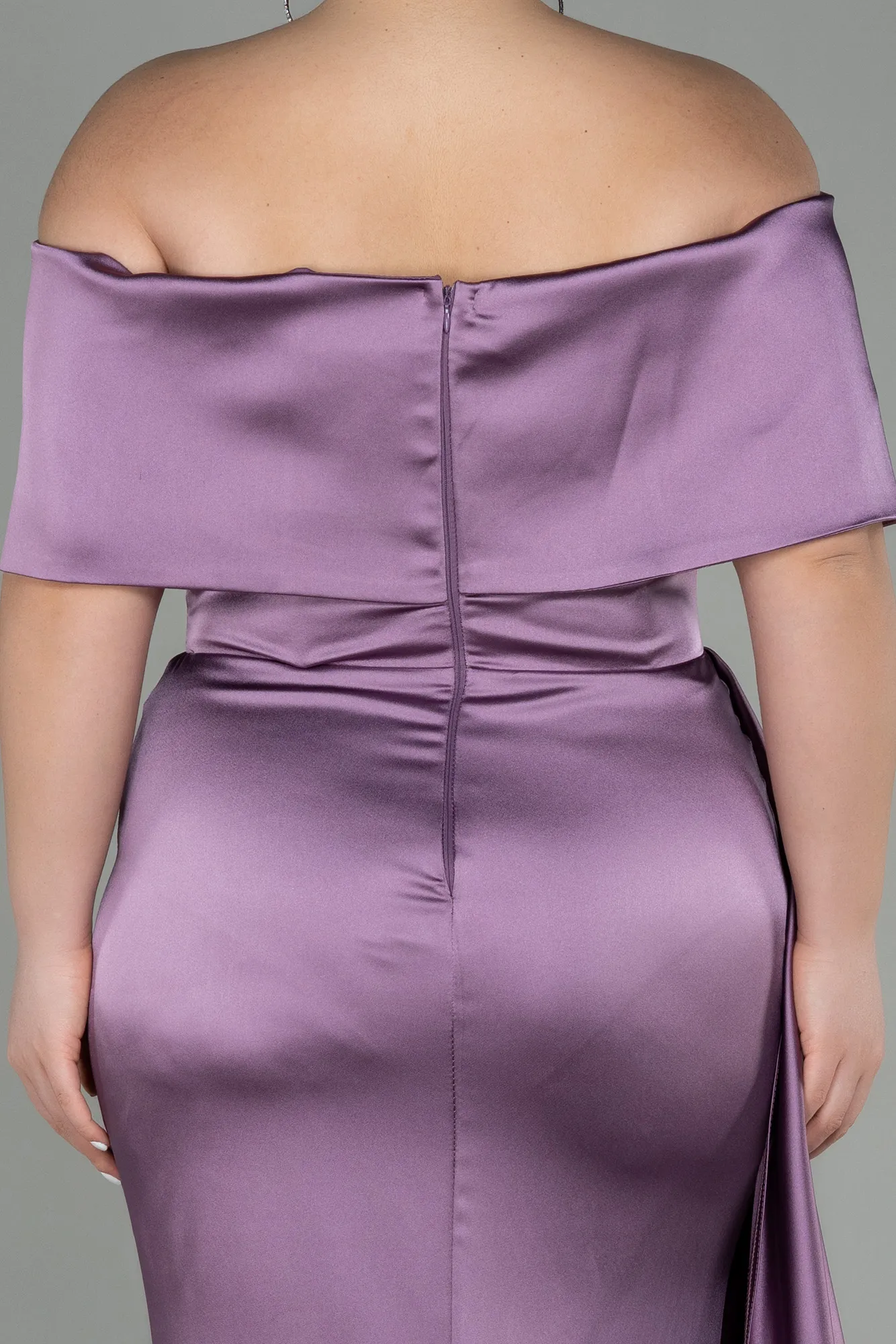 Lavender-Long Satin Plus Size Evening Dress ABU2873
