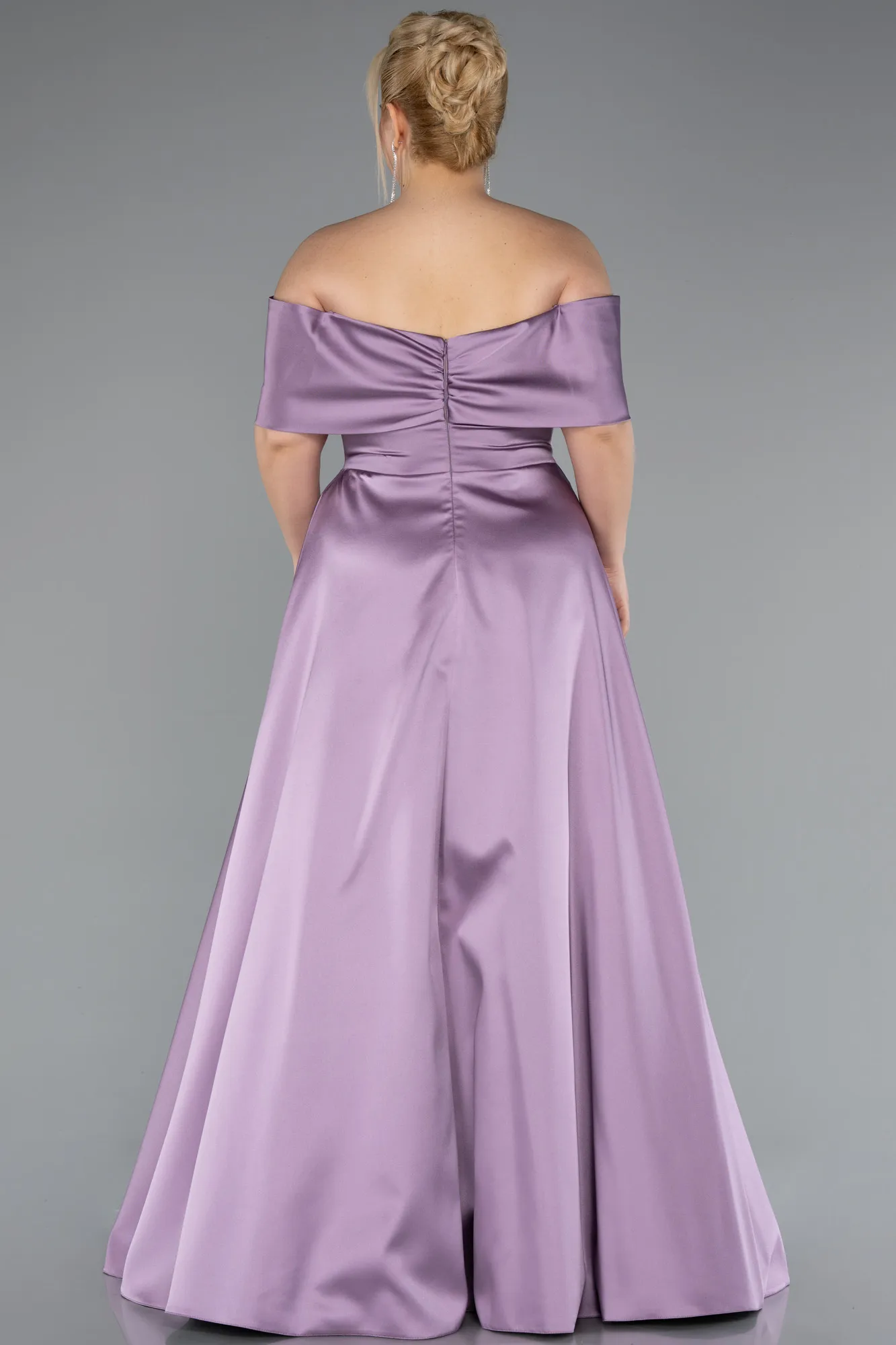 Lavender-Long Satin Plus Size Evening Gown ABU4998