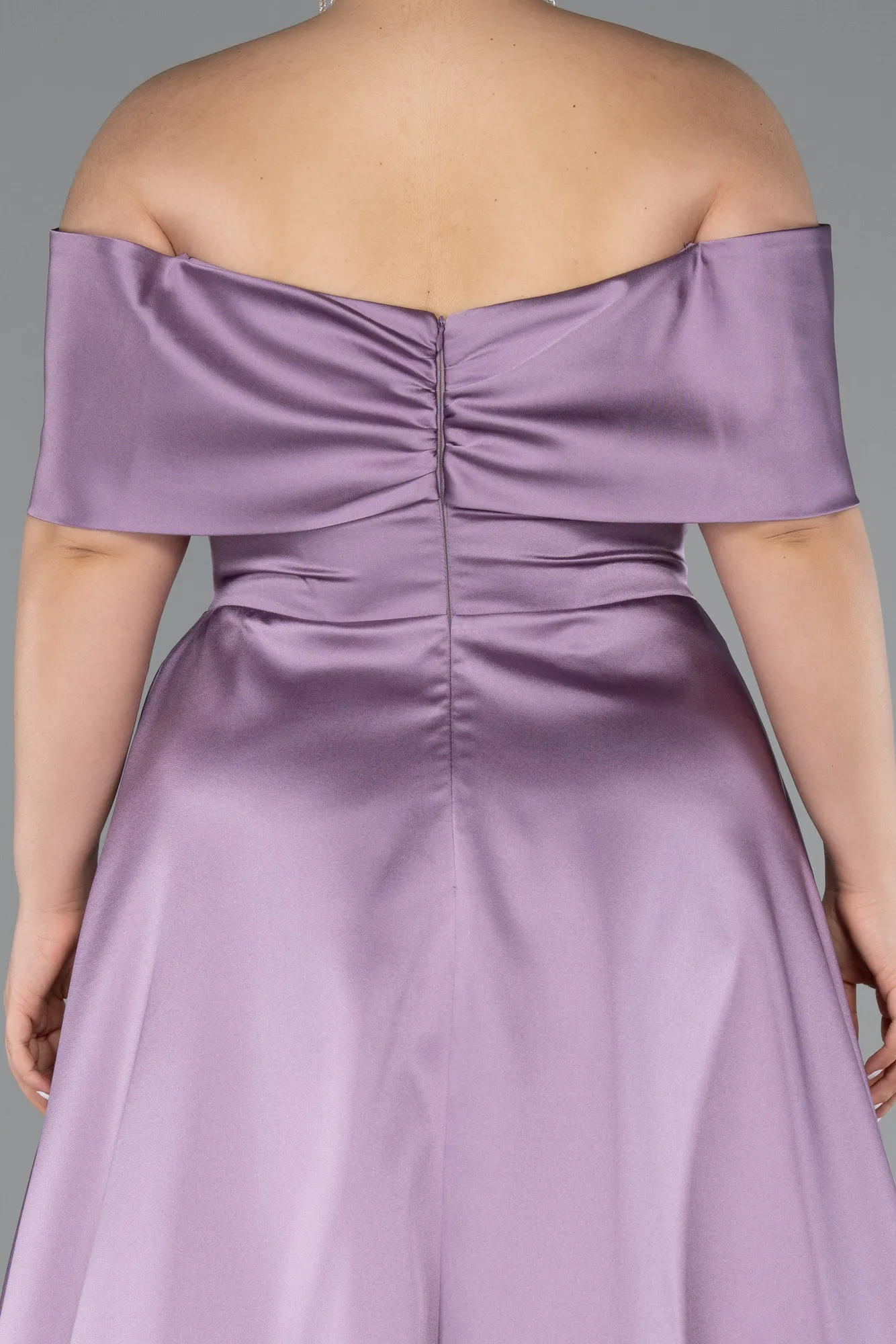 Lavender-Long Satin Plus Size Evening Gown ABU4998