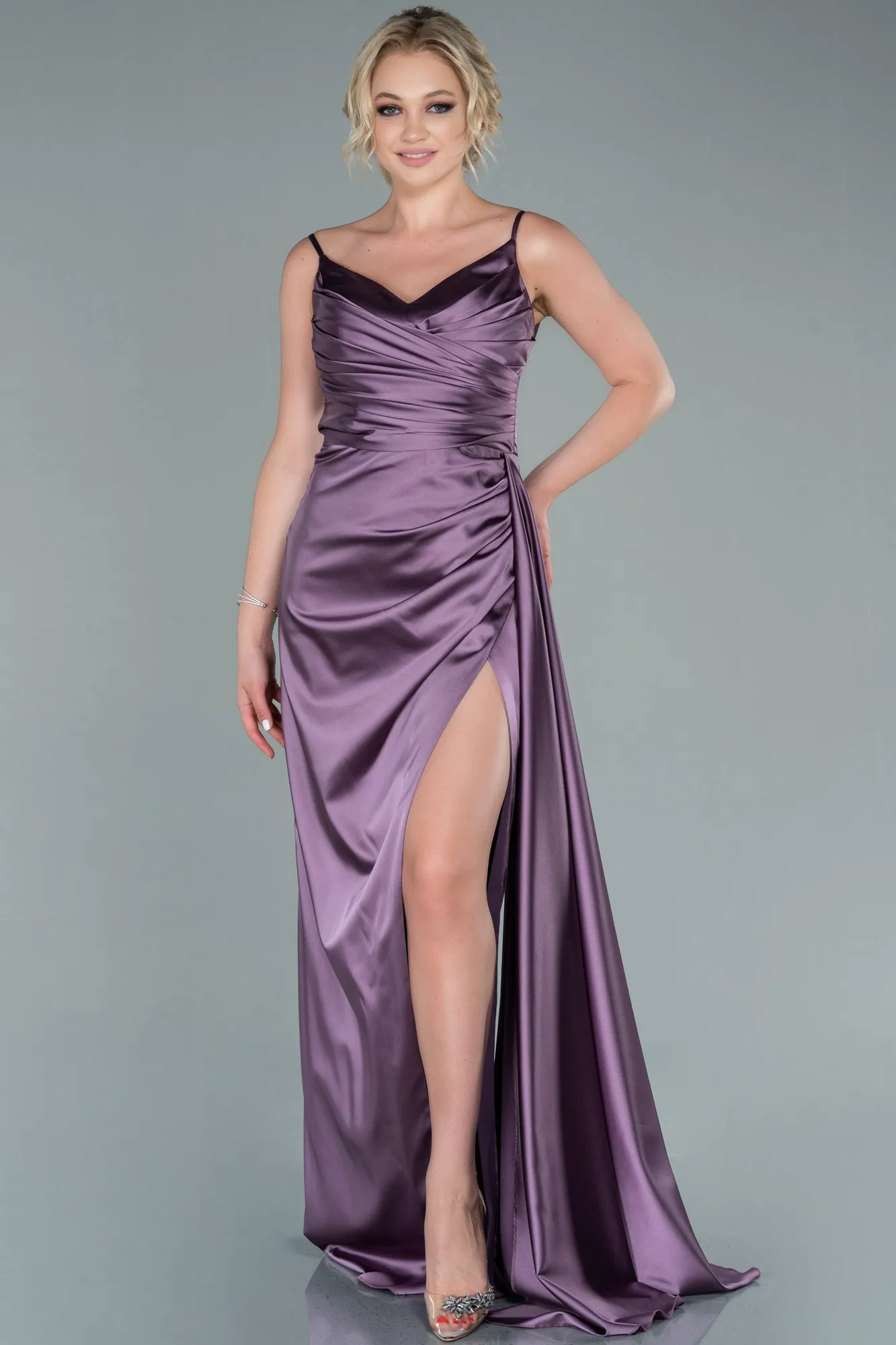 Lavender-Long Satin Prom Gown ABU2273