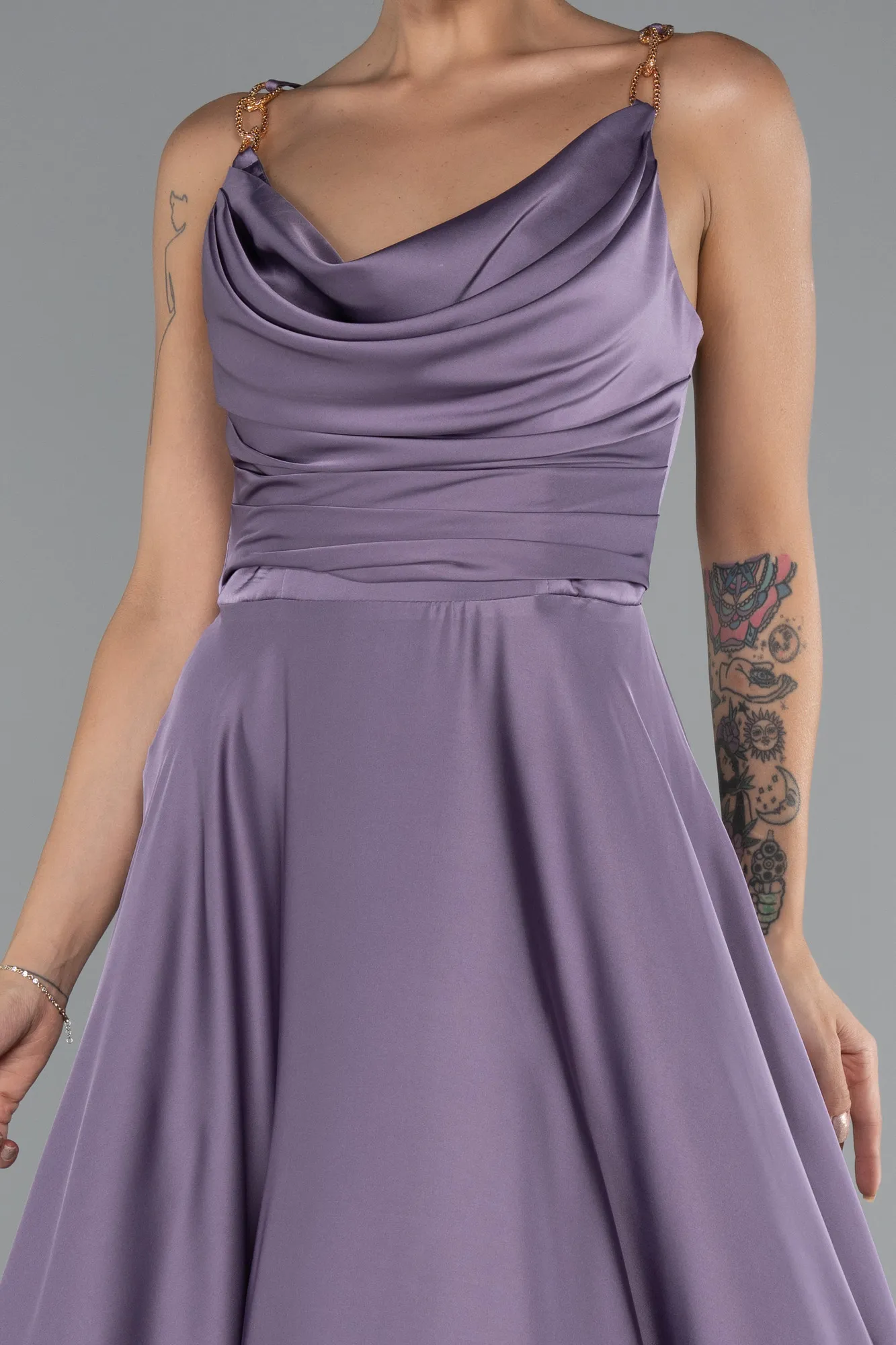 Lavender-Long Satin Prom Gown ABU5146