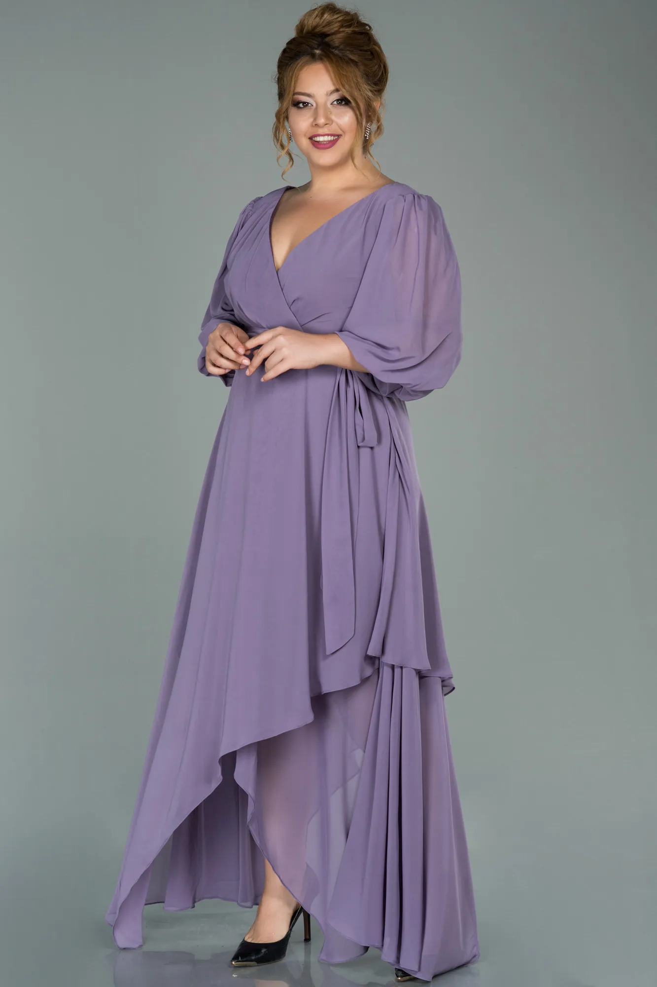 Lavender-Midi Chiffon Oversized Evening Dress ABK1083
