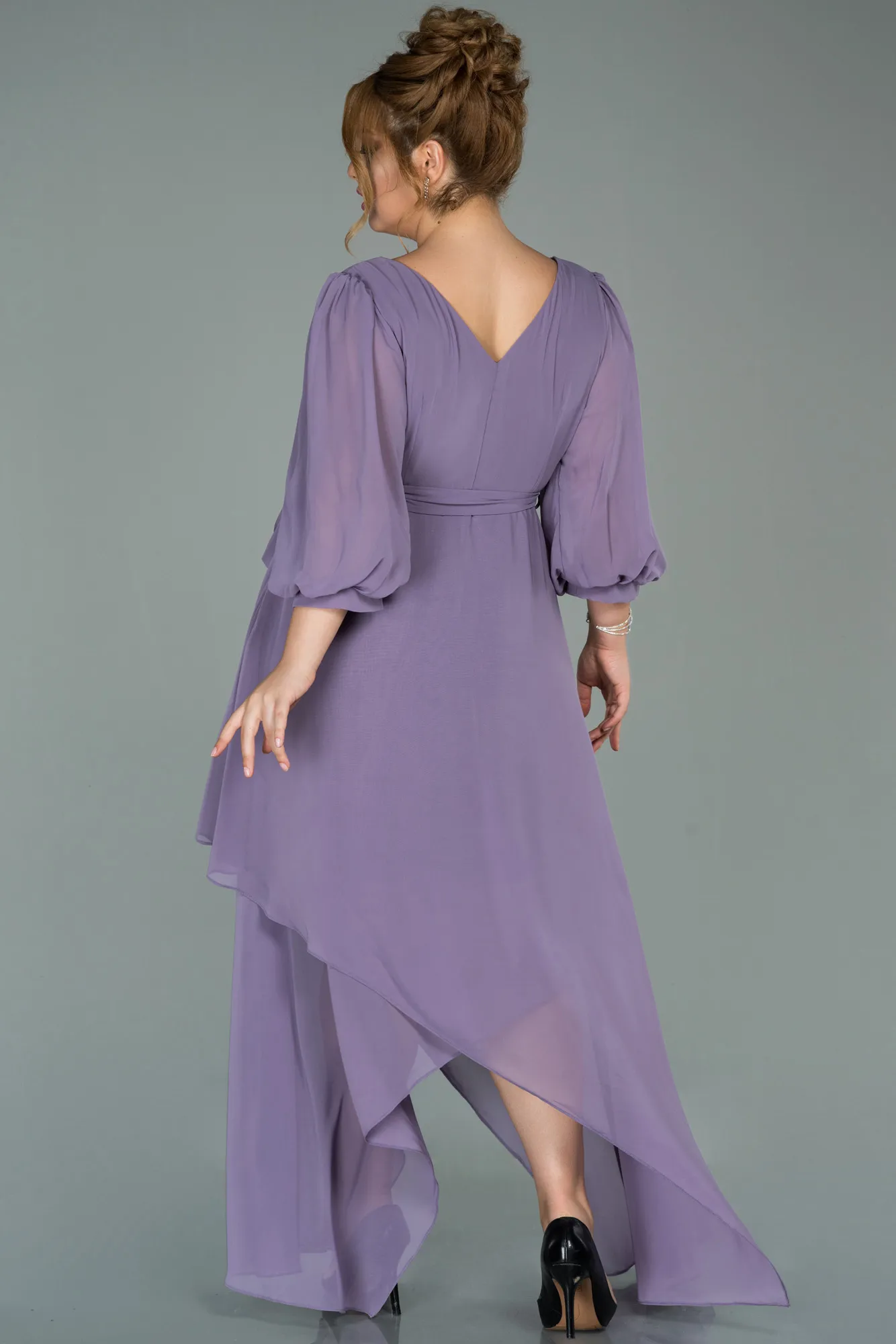 Lavender-Midi Chiffon Oversized Evening Dress ABK1083
