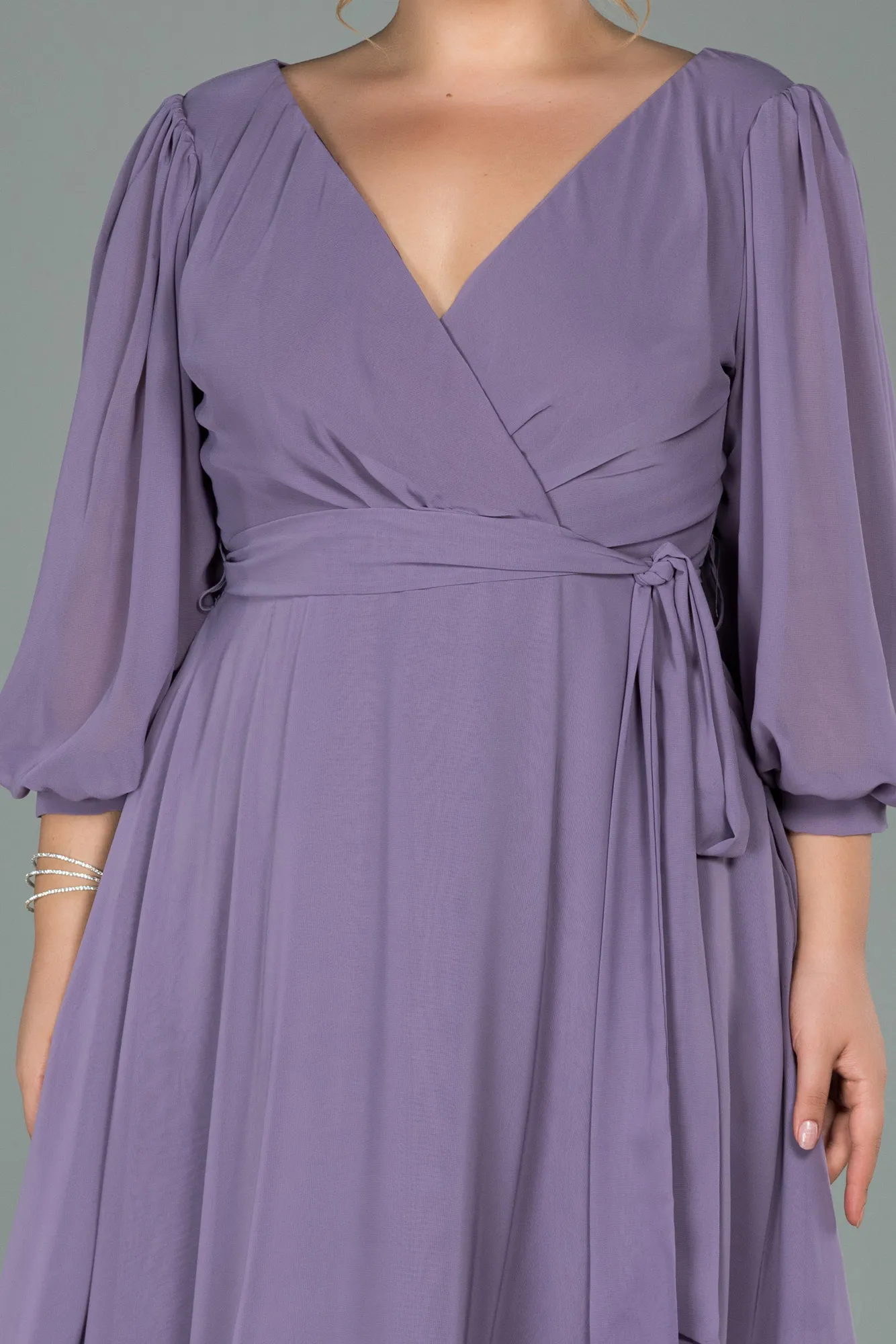 Lavender-Midi Chiffon Oversized Evening Dress ABK1083