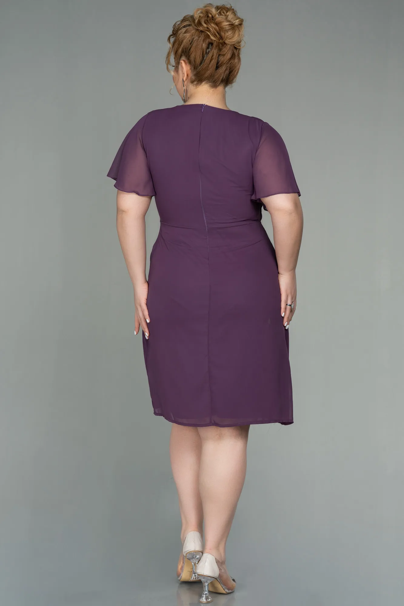 Lavender-Midi Chiffon Plus Size Evening Dress ABK1660
