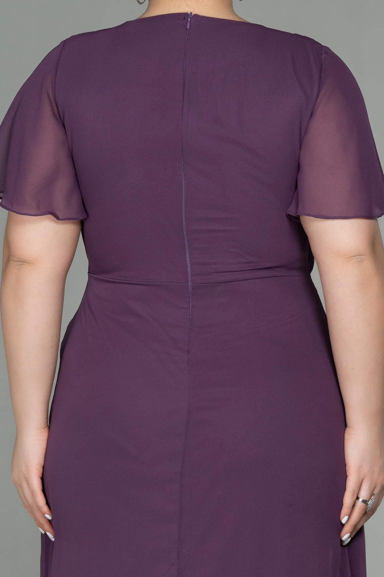 Lavender-Midi Chiffon Plus Size Evening Dress ABK1660