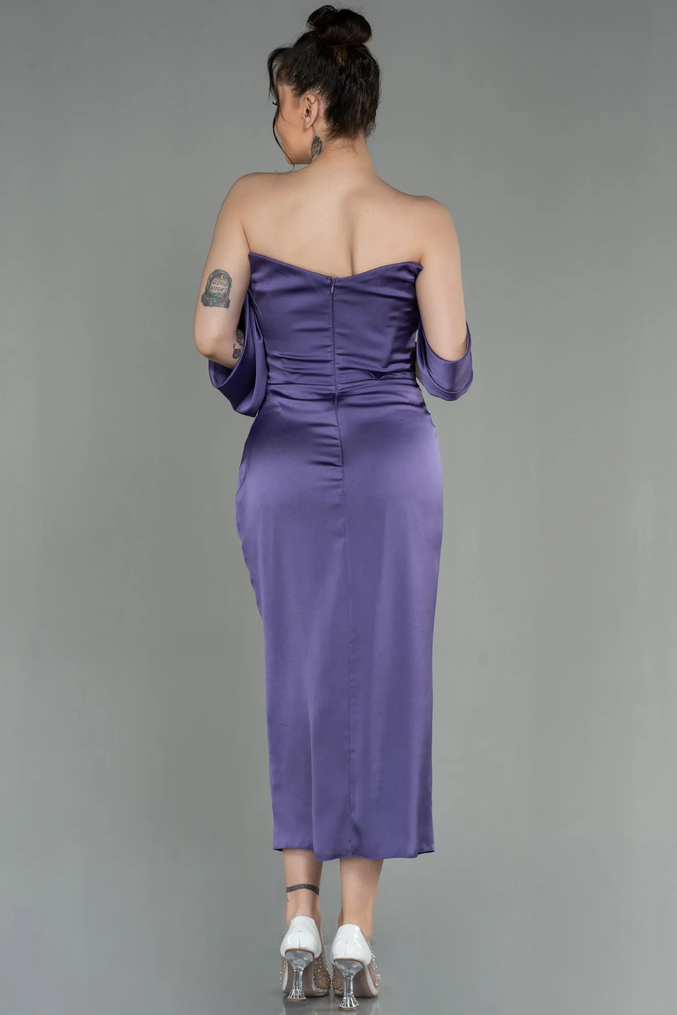 Lavender-Midi Satin Invitation Dress ABK1404