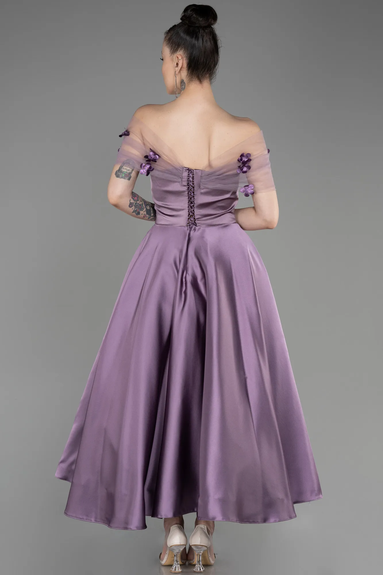 Lavender-Off-Shoulder Midi Saten Prom Dress ABK2033